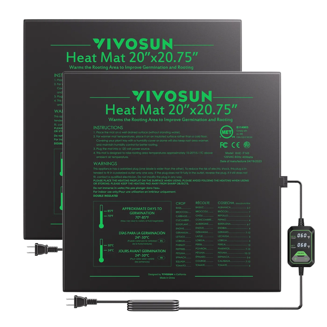 Vivosun Seedling Heat Mat with Dual Digital Display Thermostat, 20" x 20.75" Black Warm Hydroponic Heating Pad for Seed Germination