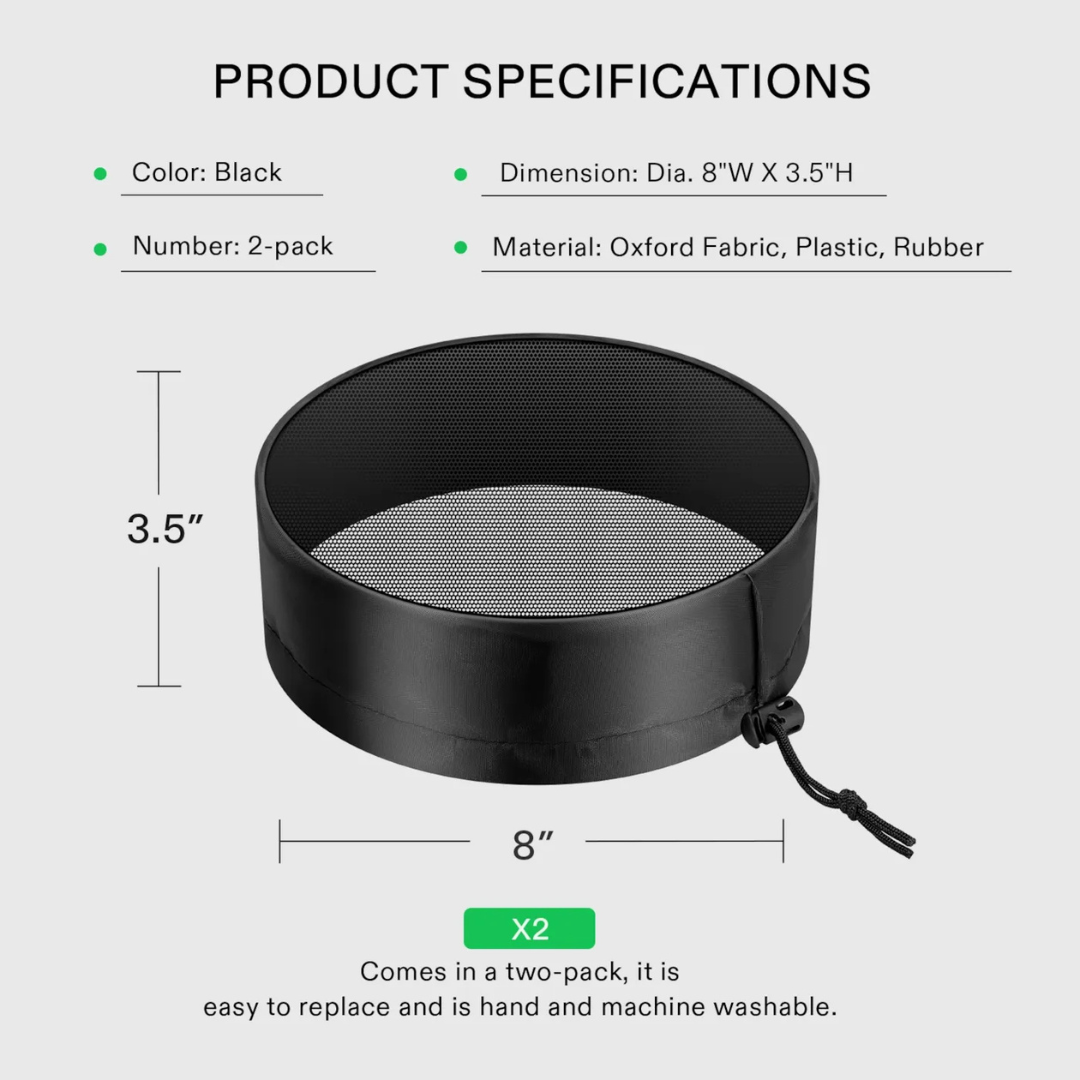 Vivosun Grow Tent Duct Filter Vent Cover w/ Elastic Band and Fixed Buckle, 2 Pcs