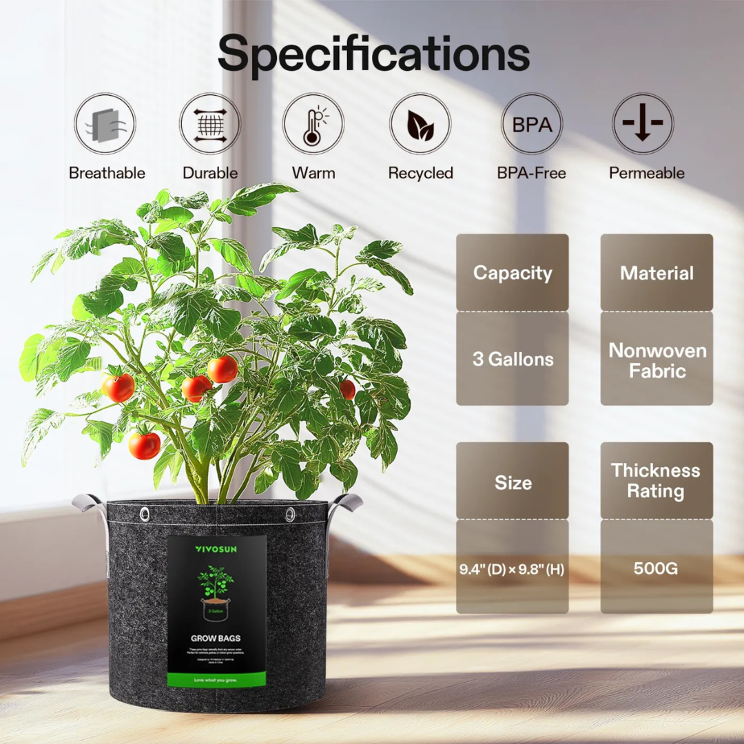 Vivosun Gallon Grow Bags 5-Pack Black Thickened Nonwoven Fabric Pots with Handles, Multi-Purpose Rings $18.99