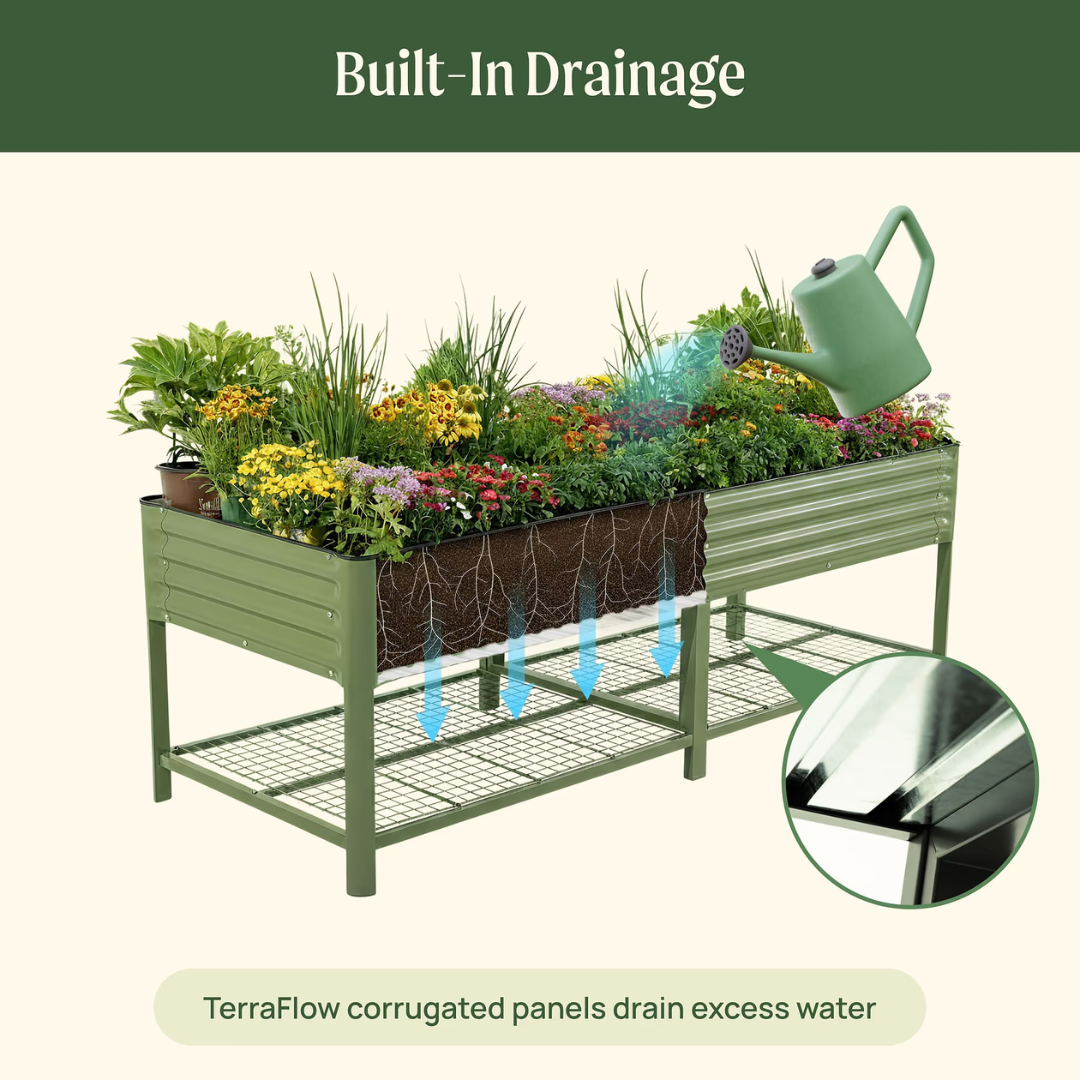 Vego Elevated Garden Bed - Jumbo Series 3' x 8' Wheels Included
