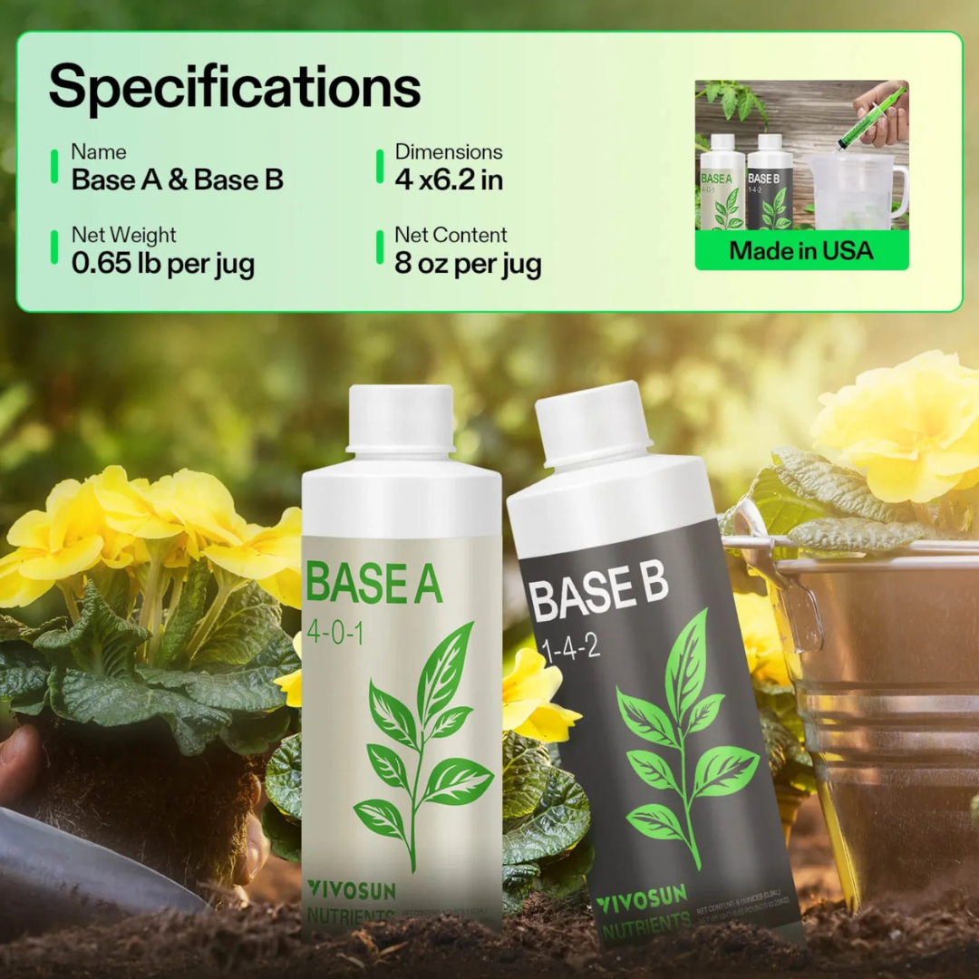 Vivosun Nutrients Base A & B Bundle, Liquid Fertilizer Supports Vegetative and Flowering Stage, 8oz