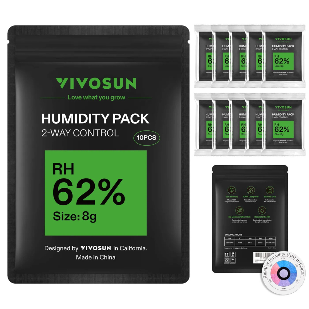Vivosun 62% RH Two-Way Humidity Control Packs, 10 Packs, Each for Storing 1 oz, Moisture Balancer with RH Indicator Card for Food & Herb Storage