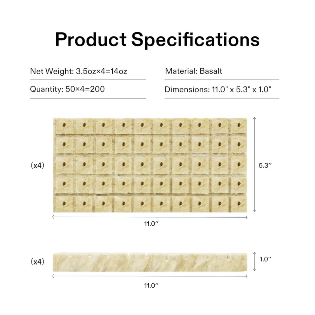 Vivosun 1" Rockwool Grow Cubes, 4 Sheets of 200 Plugs