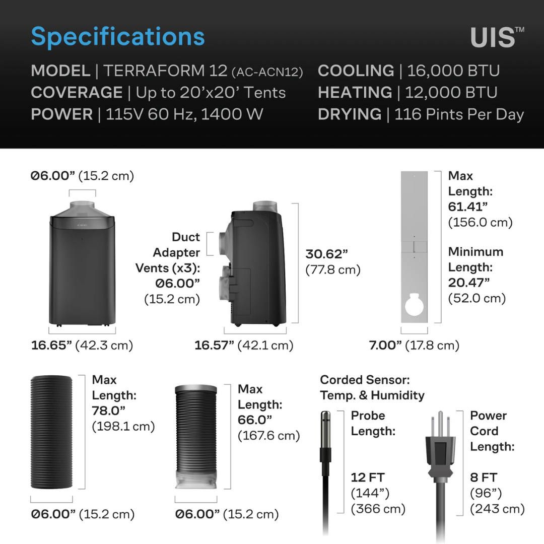 AC Infinity TERRAFORM 12, All-In-One Climate Control A/C with One-Duct Auto Switching 16,000 BTU