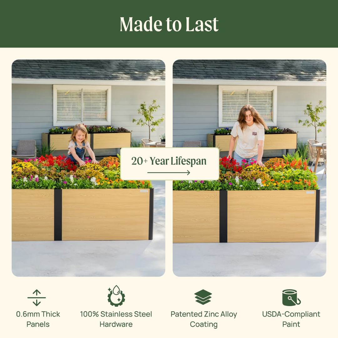 Vego 16" Tall Woodgrain 2' x 8' Metal Raised Garden Bed
