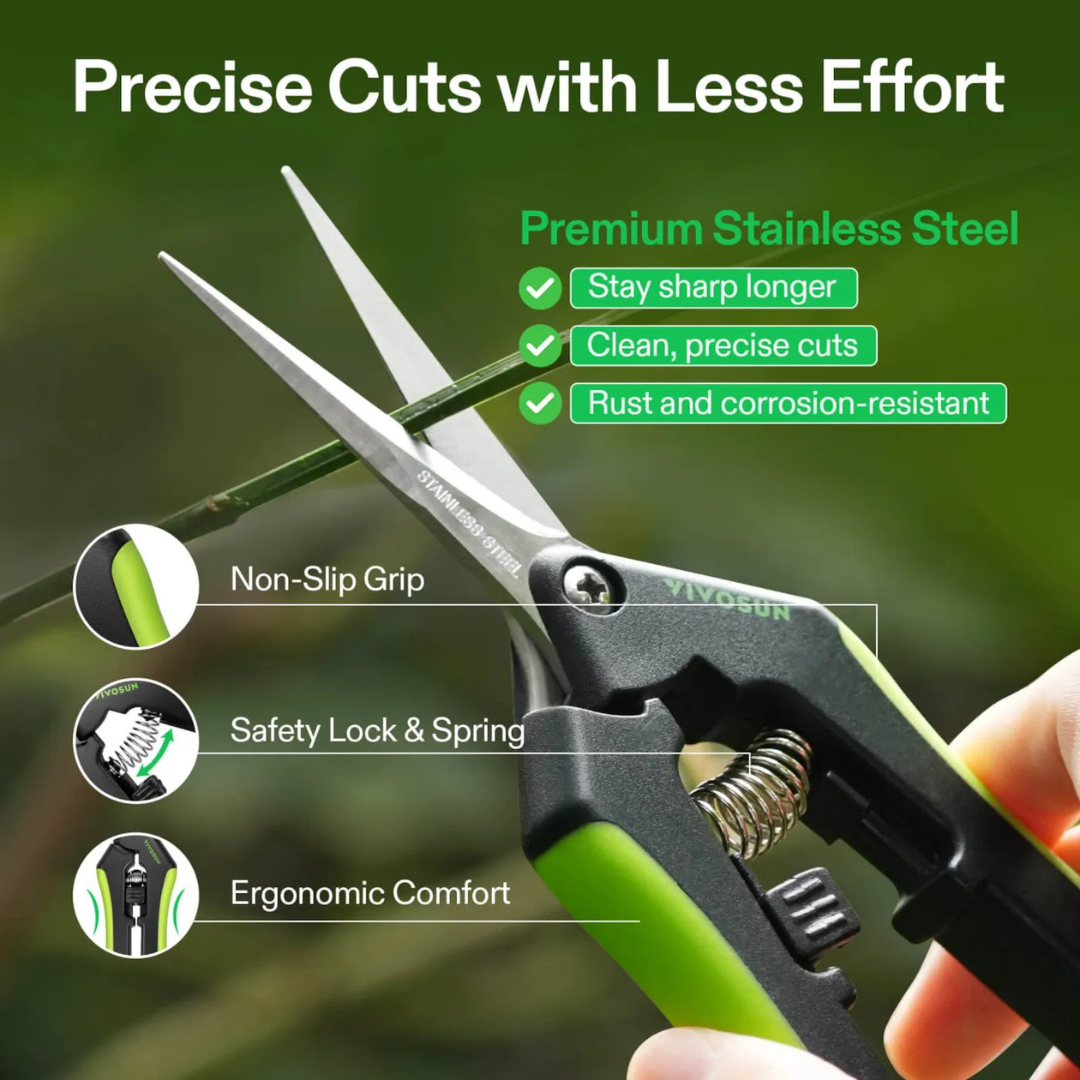 Vivosun Gardening Hand Pruner Pruning Shear with Straight Stainless Steel Blades, Black-and-Green