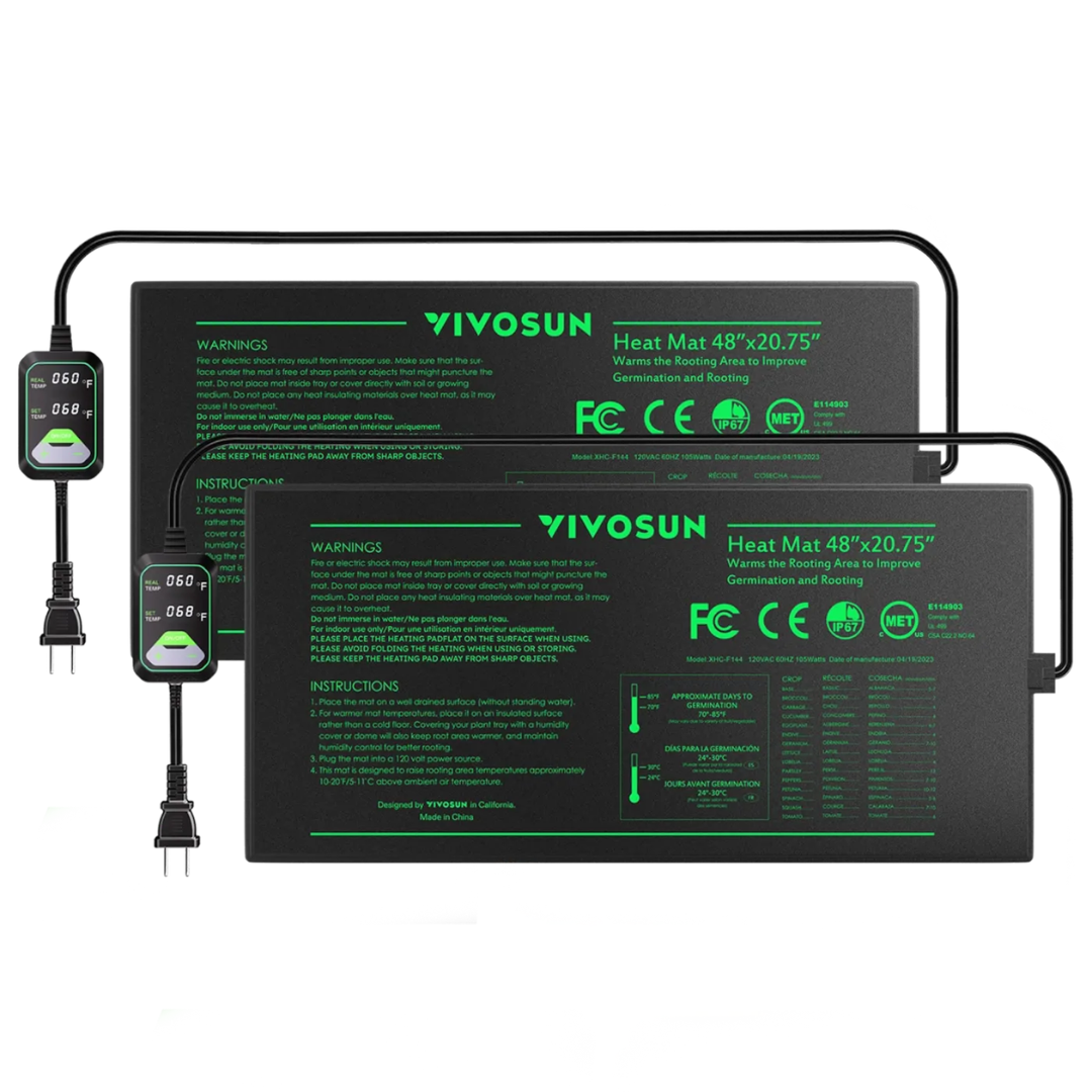 Vivosun Seedling Heat Mat with Dual Digital Display Thermostat, 48" x 20.75" Black Warm Hydroponic Heating Pad for Seed Germination