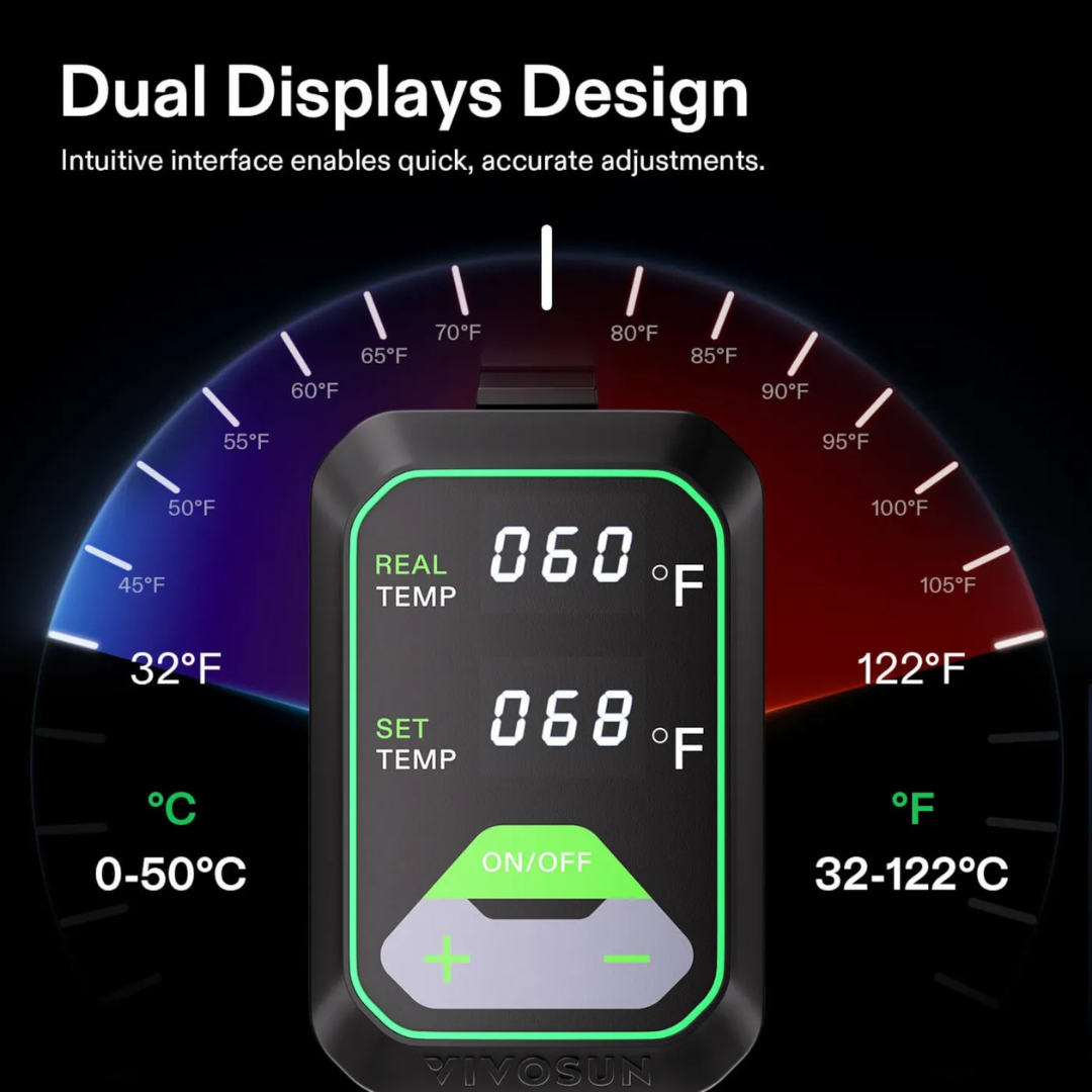 Vivosun Seedling Heat Mat with Dual Digital Display Thermostat, 10" x 20.75" Black Warm Hydroponic Heating Pad for Seed Germination