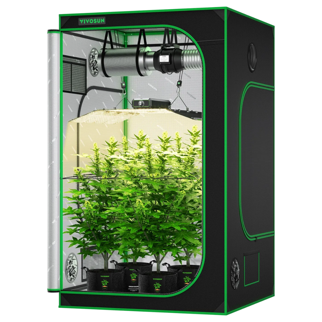 Vivosun Starter Grow Tent Kit, 4 × 4ft 4-Plant System, WiFi-Controlled Grow System with Full Spectrum LED Grow Light, Automatic Ventilation, GrowHub Outlet A22 with Temperature and Humidity Sensor