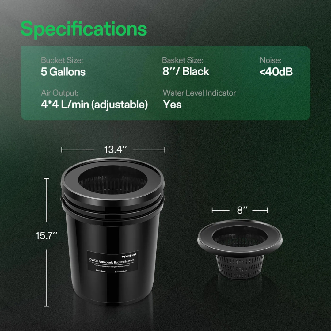 Vivosun 5 Gallon DWC Hydroponic System Kit (2 Bucket, Black)