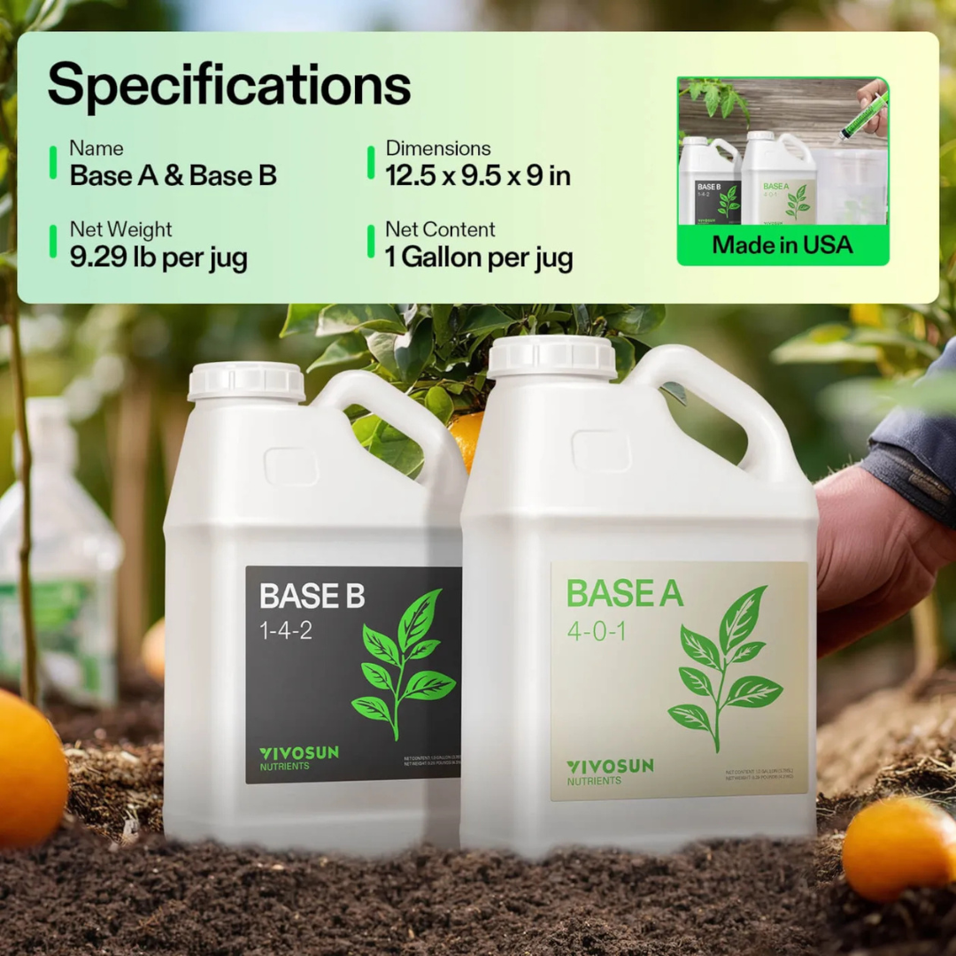 Vivosun Nutrients Base A & B Bundle, Liquid Fertilizer Supports Vegetative and Flowering Stage, 1 Gallon Each