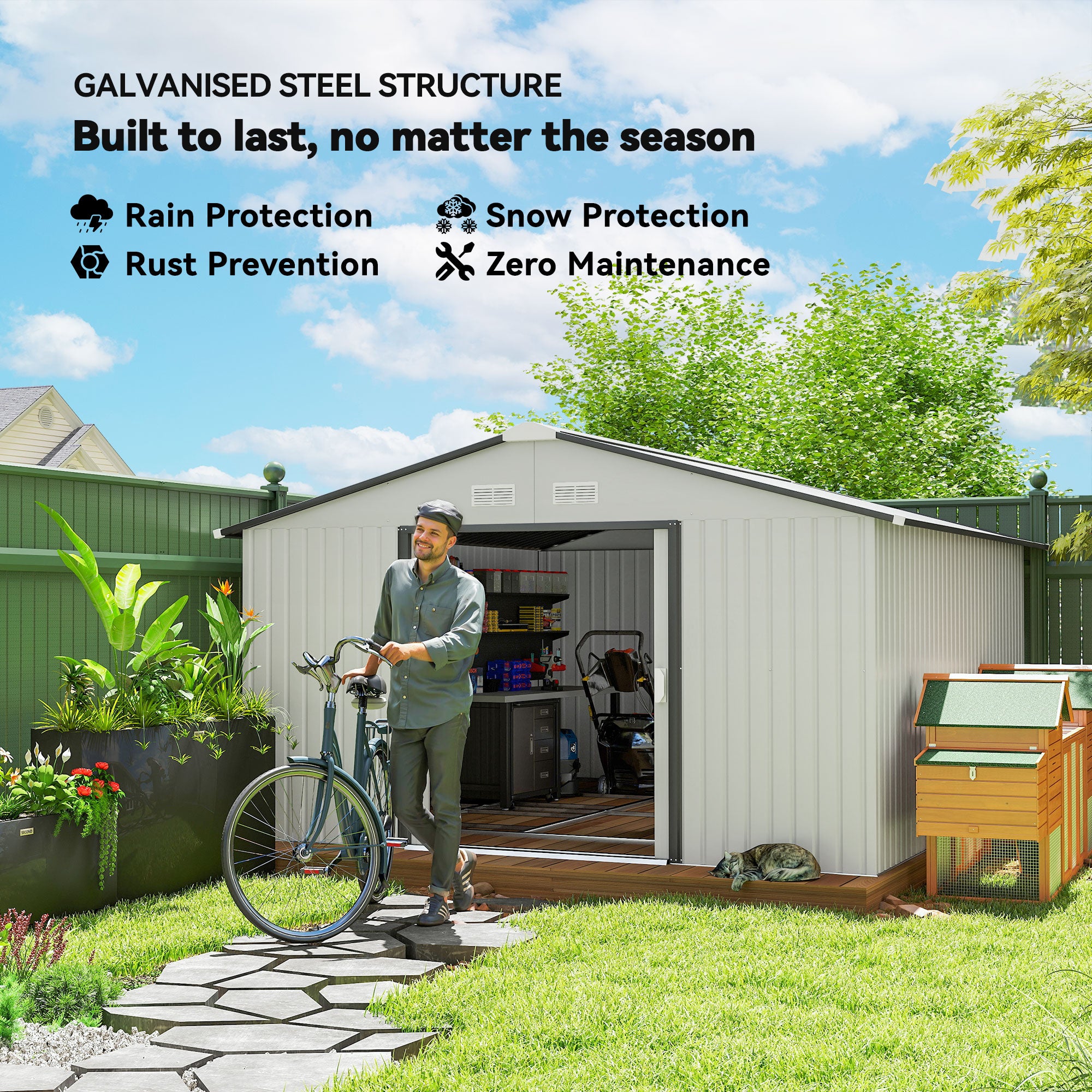 Garden Metal Shed, Storage Shed Utility Storage with Double Locking Doors for Bike, Yard Tools, - View 4
