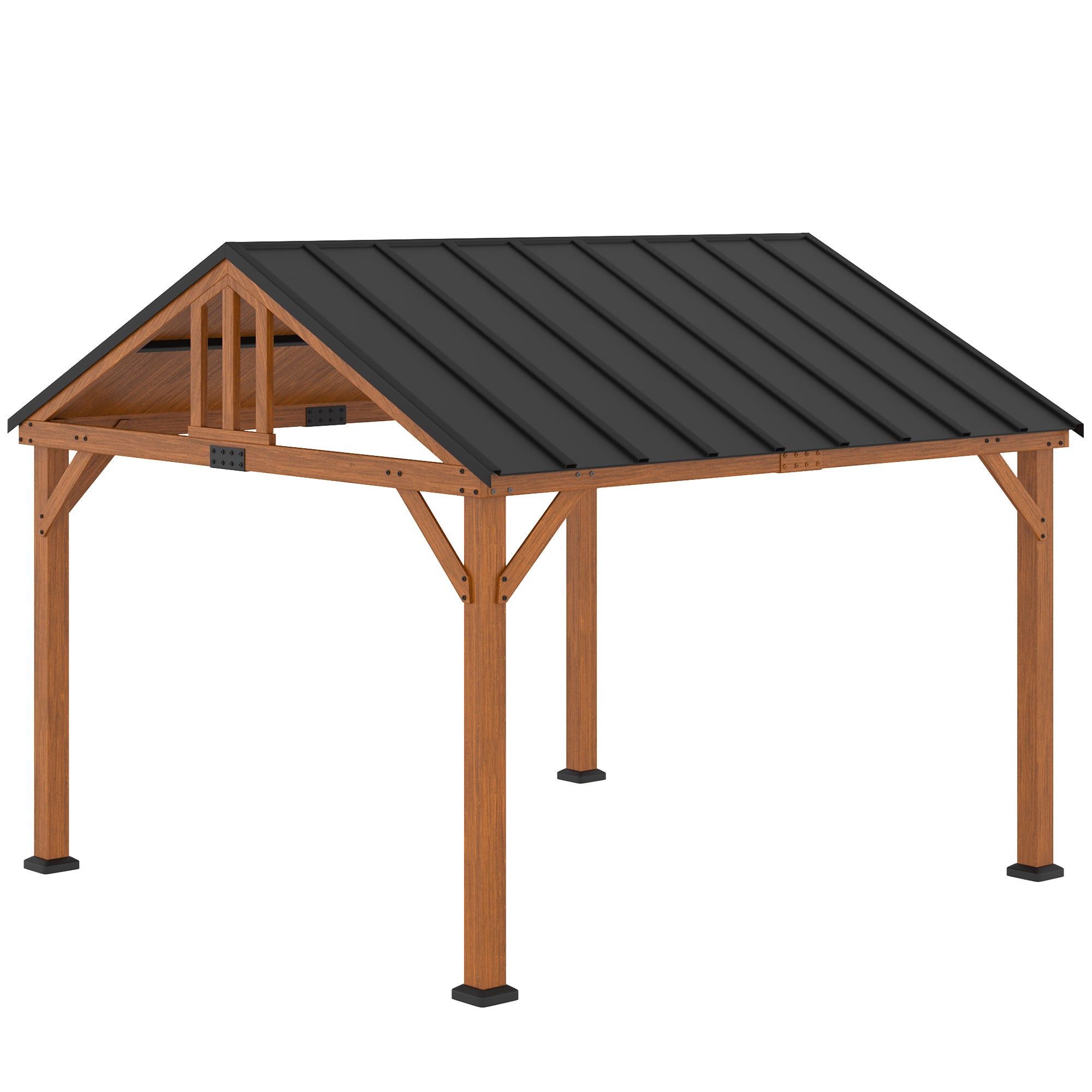 11' x 12' Hardtop Gazebo with Wooden Frame and Waterproof Asphalt Roof, Permanent Pavilion Gazebo