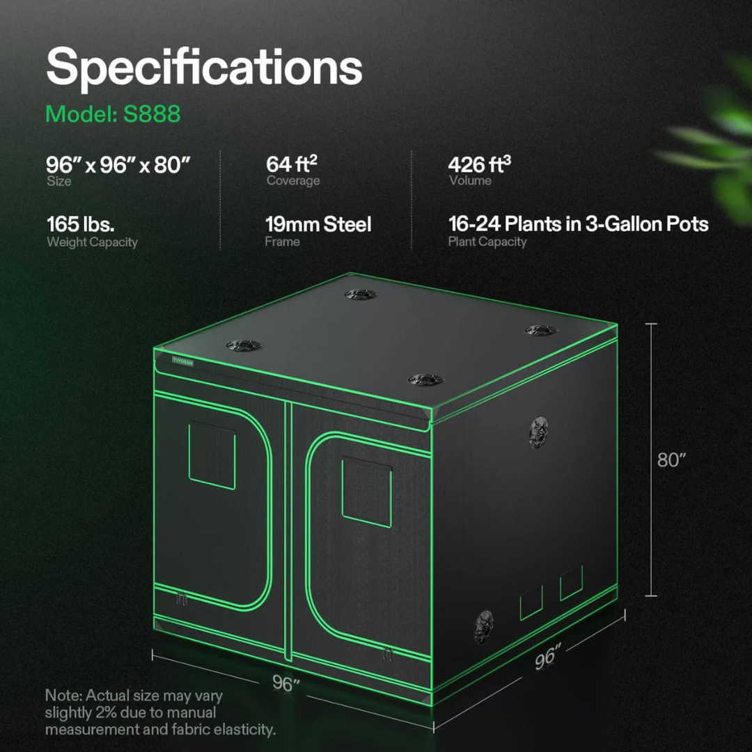 Vivosun Grow Tent 8x8 S888, 16-24 Plants Use, 600D Light-proof Oxford, 96″ x 96″ x 80″, For Indoor Plants Growing
