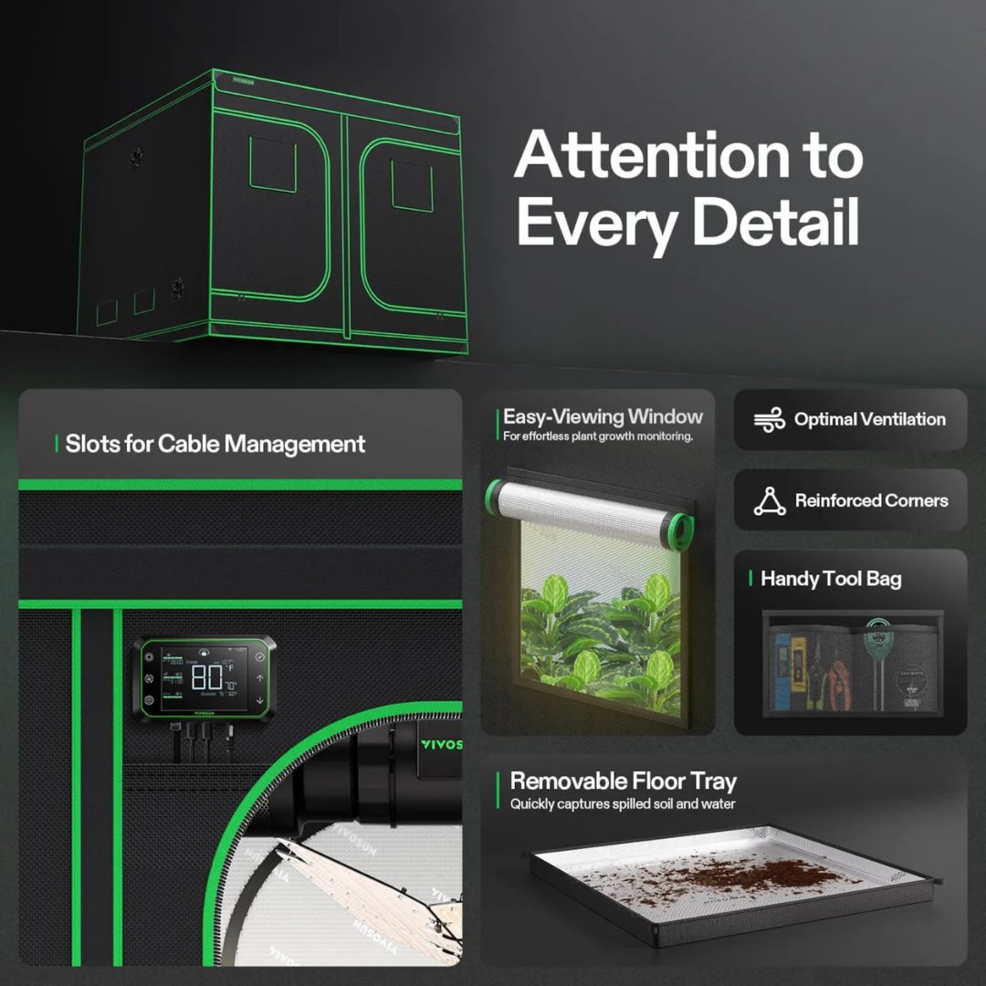 Vivosun Grow Tent 8x8 S888, 16-24 Plants Use, 600D Light-proof Oxford, 96″ x 96″ x 80″, For Indoor Plants Growing