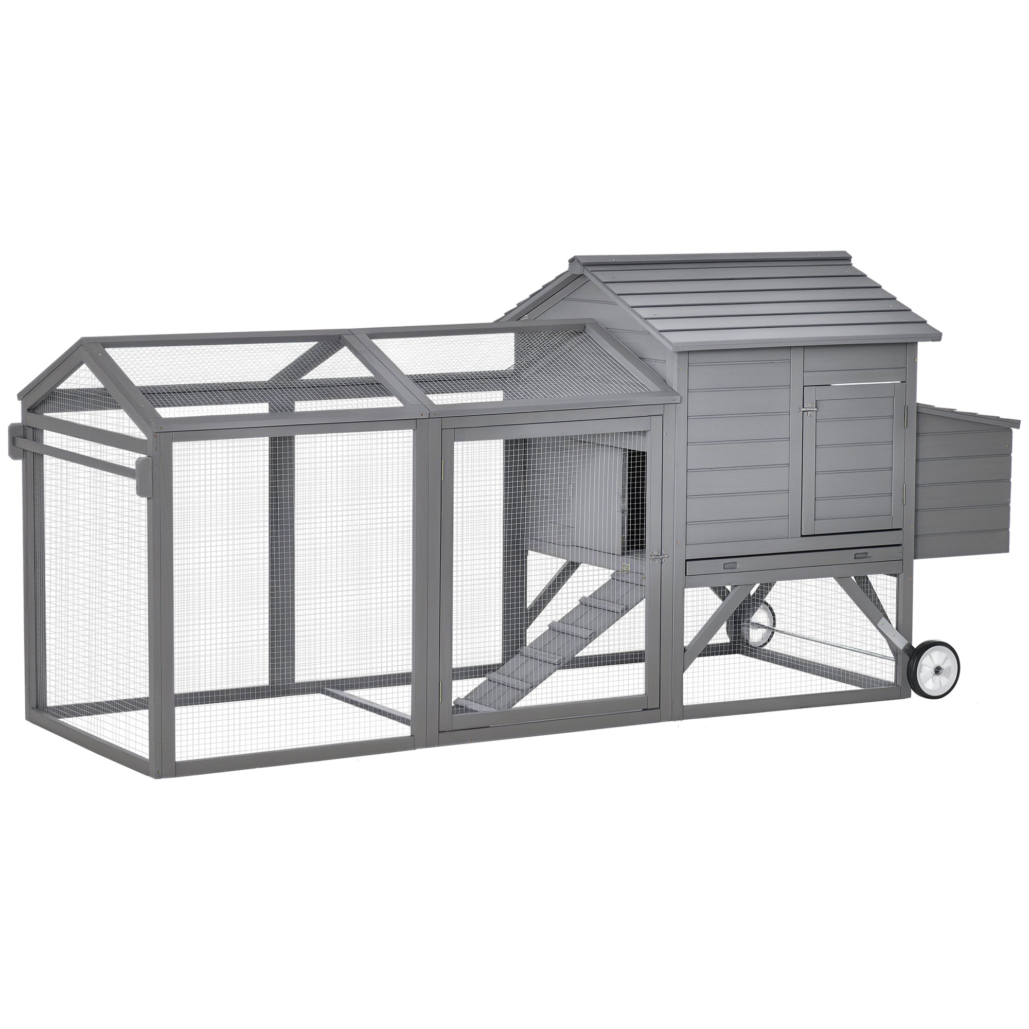 96.5" Chicken Coop Wooden Hen House Poultry Cage Pen Portable with Wheels and Nesting Box, Chicken