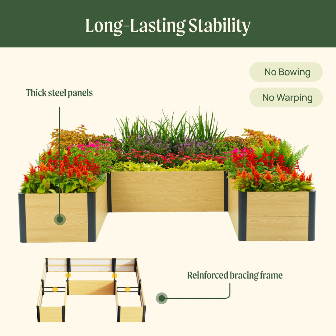 Vego 16" Tall Woodgrain 8' x 8' U-Shaped Metal Raised Garden Bed