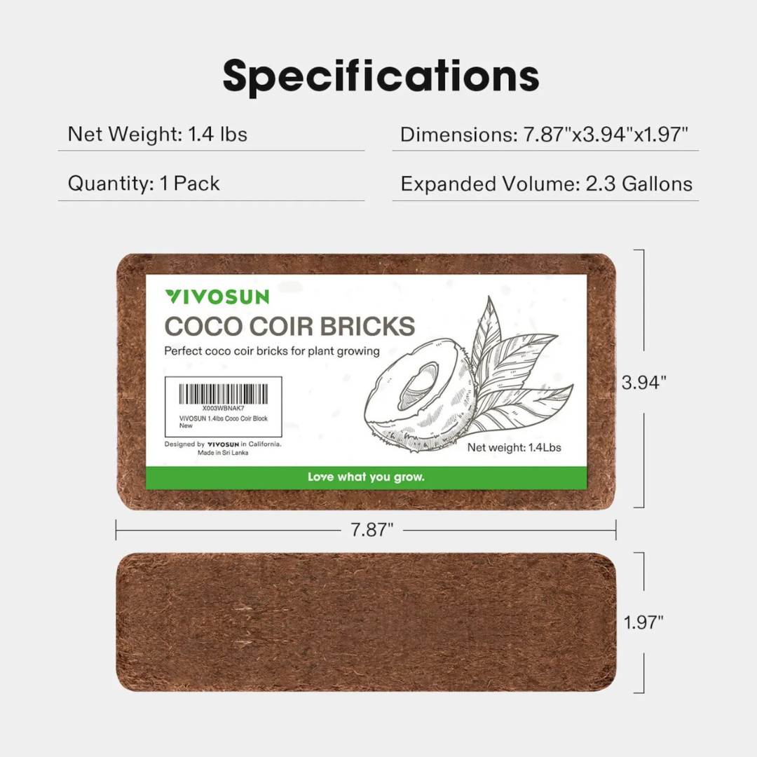 Vivosun Coco Coir Brick, 1.4lbs 100% Natural Organic Compressed Coconut Coir Fiber with Low EC
