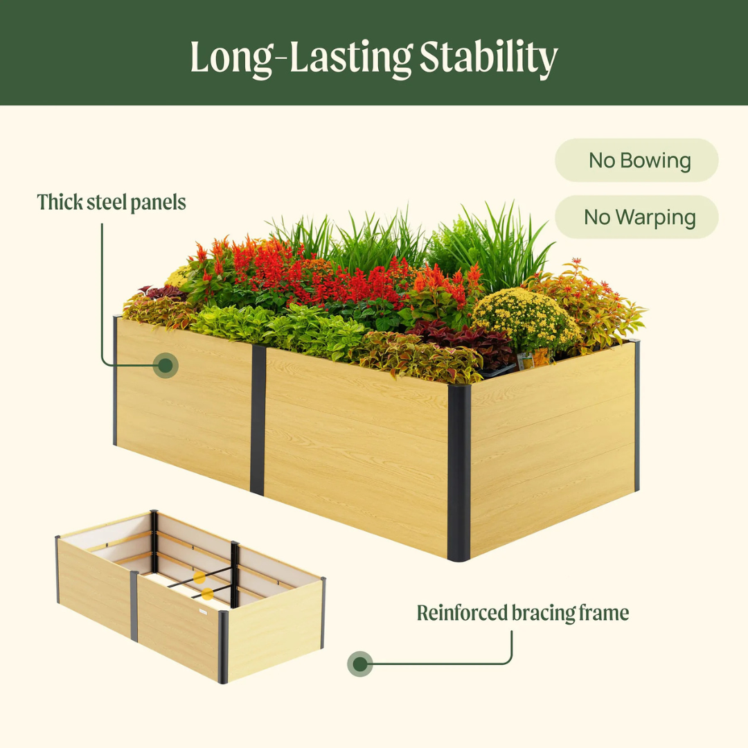 Vego 26" Tall Woodgrain 4' x 8' Metal Raised Garden Bed
