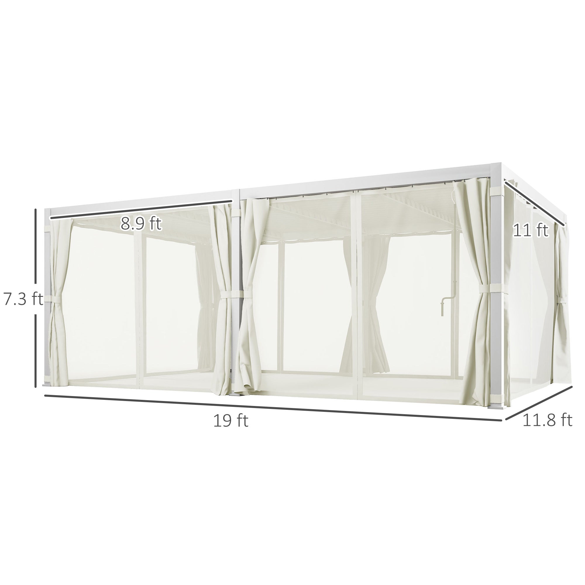 12' x 19' Aluminum Pergola with Adjustable Louvered, Outdoor Pergola with Curtains and Netting, - View 3