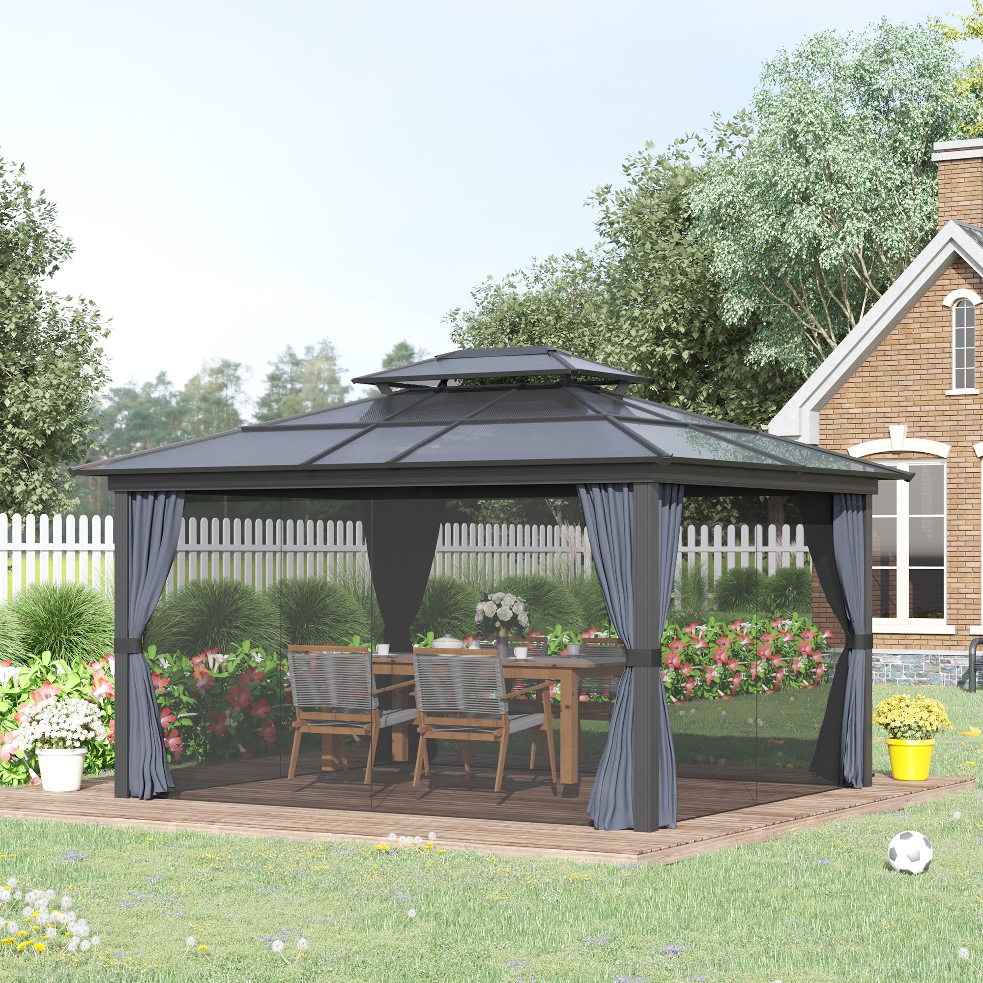 10' x 12' Hardtop Gazebo Canopy with Polycarbonate Roof, Aluminum Frame, Permanent Pavilion Outdoor - View 2