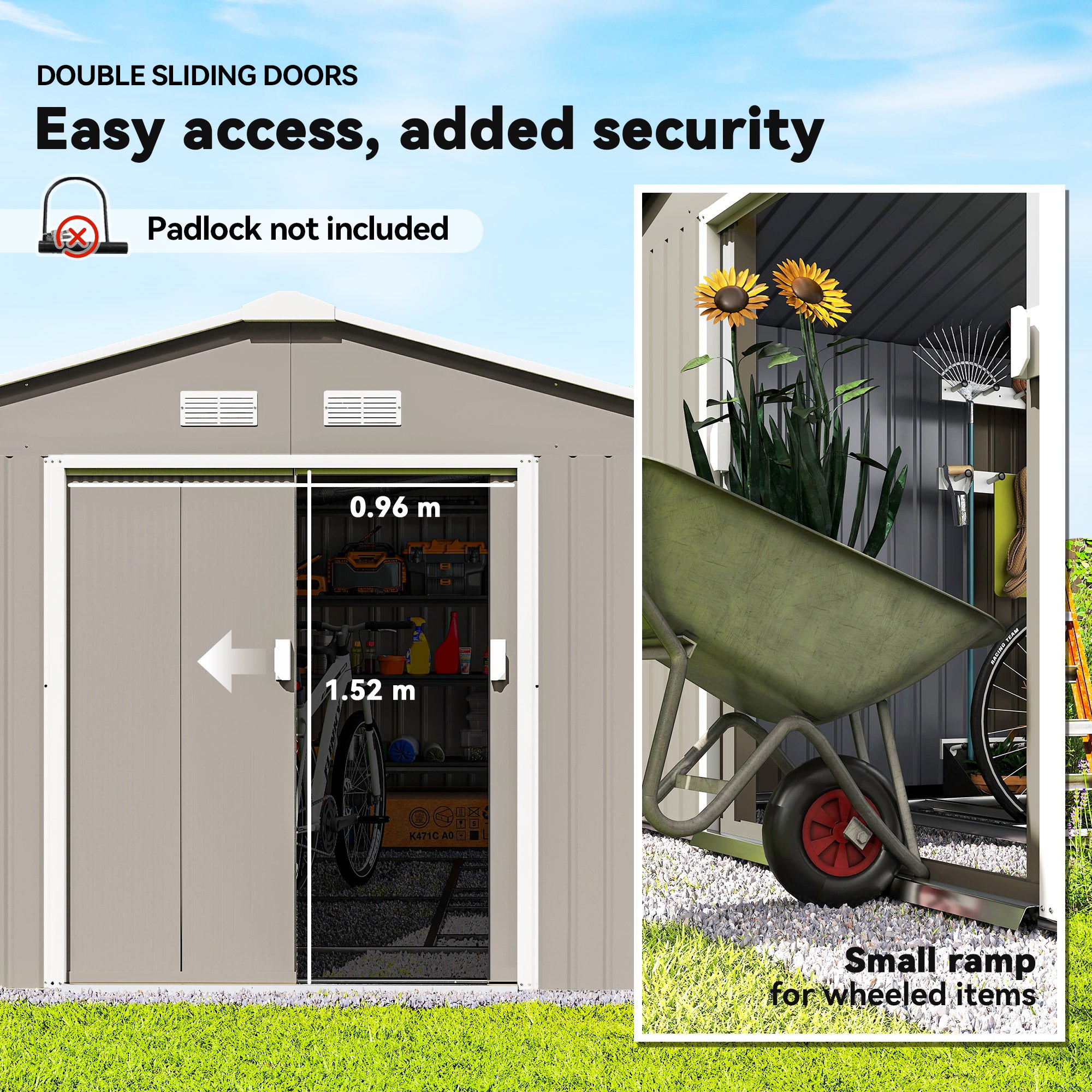 Garden Metal Shed, Storage Shed Utility Storage with Double Locking Doors for Bike, Yard Tools, - View 5