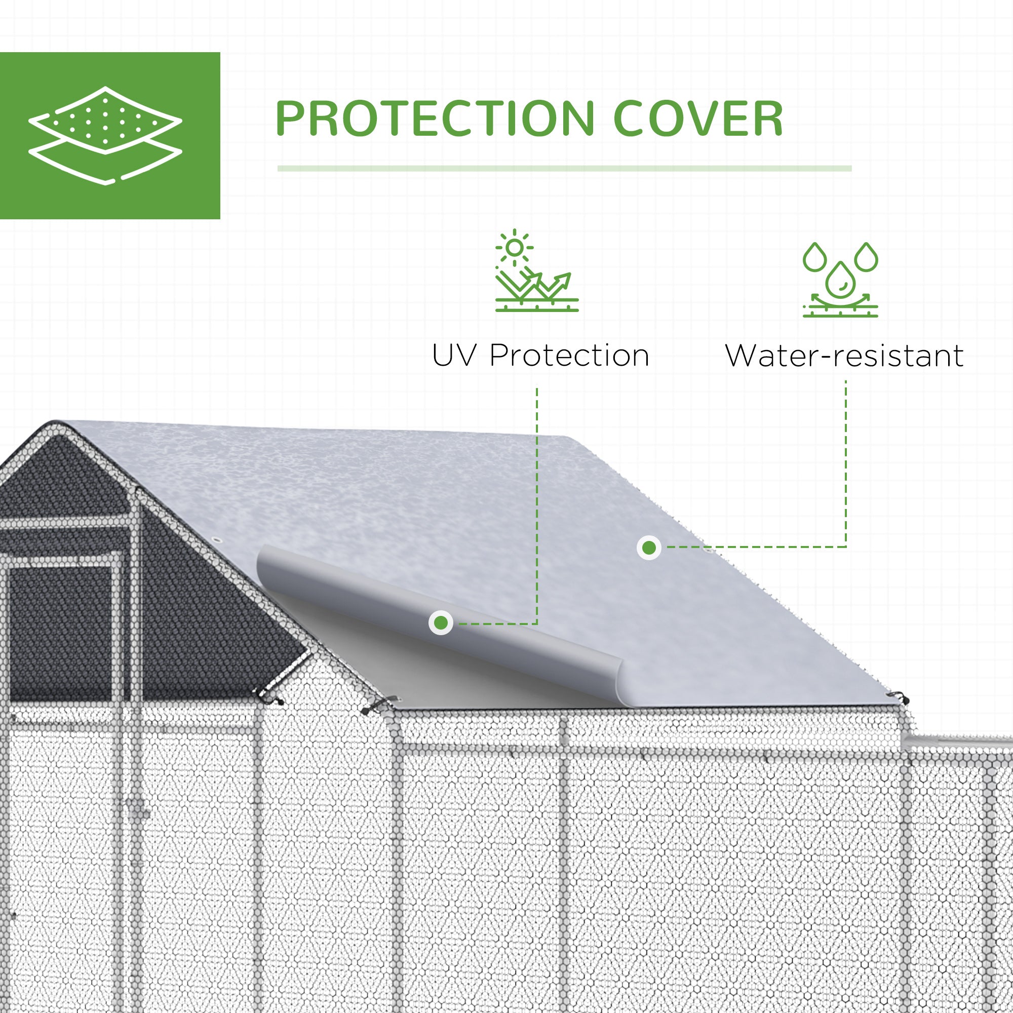 23' x 6.6' Large Chicken Coop with Weather-Resistant Cover for 12-14 Chickens, Silver - View 3