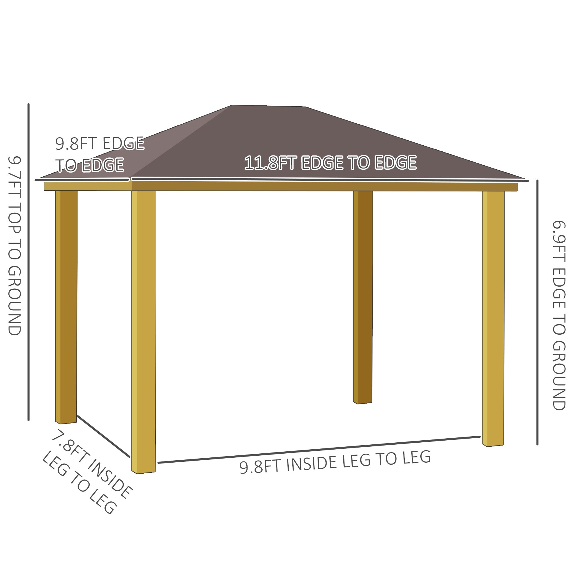 10' x 12' Hardtop Gazebo with Galvanized Steel Roof, Wooden Frame, Permanent Pavilion Outdoor - View 3