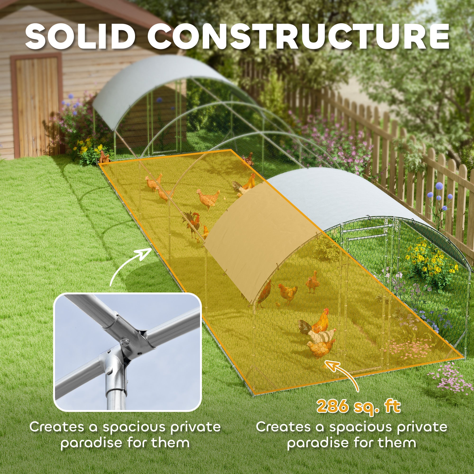 Large Metal Chicken Coop with Waterproof and Anti-UV Cover for Yard, Outdoor, Duck, Rabbit, 9.2' x - View 4