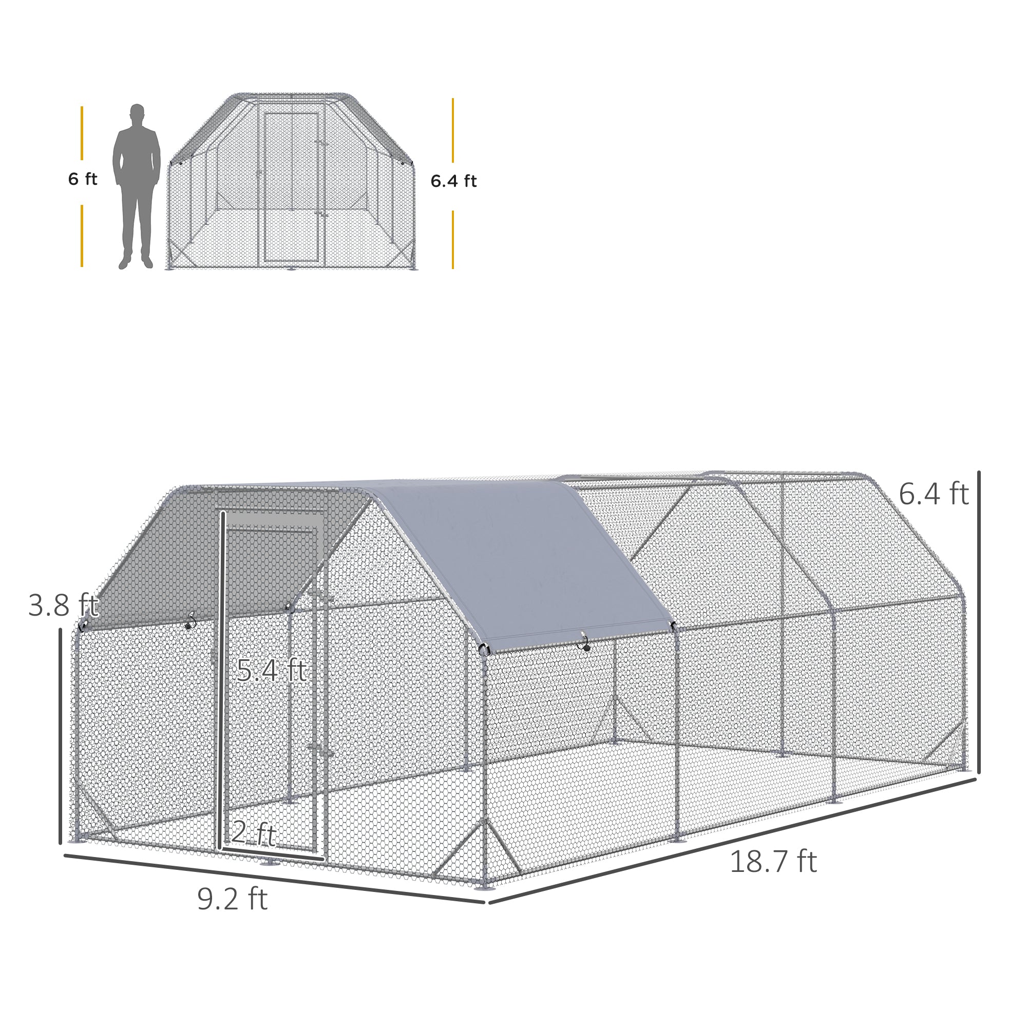 Large Chicken Coop Metal Chicken Run with Waterproof and Anti-UV Cover, Flat Shaped Walk in Fence - View 2