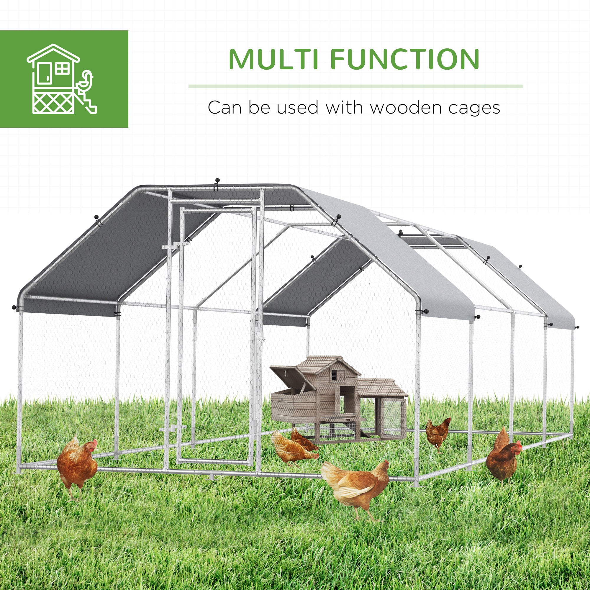 Large Chicken Coop Metal Chicken Run with Waterproof and Anti-UV Cover, Flat Shaped Walk-in Fence - View 3