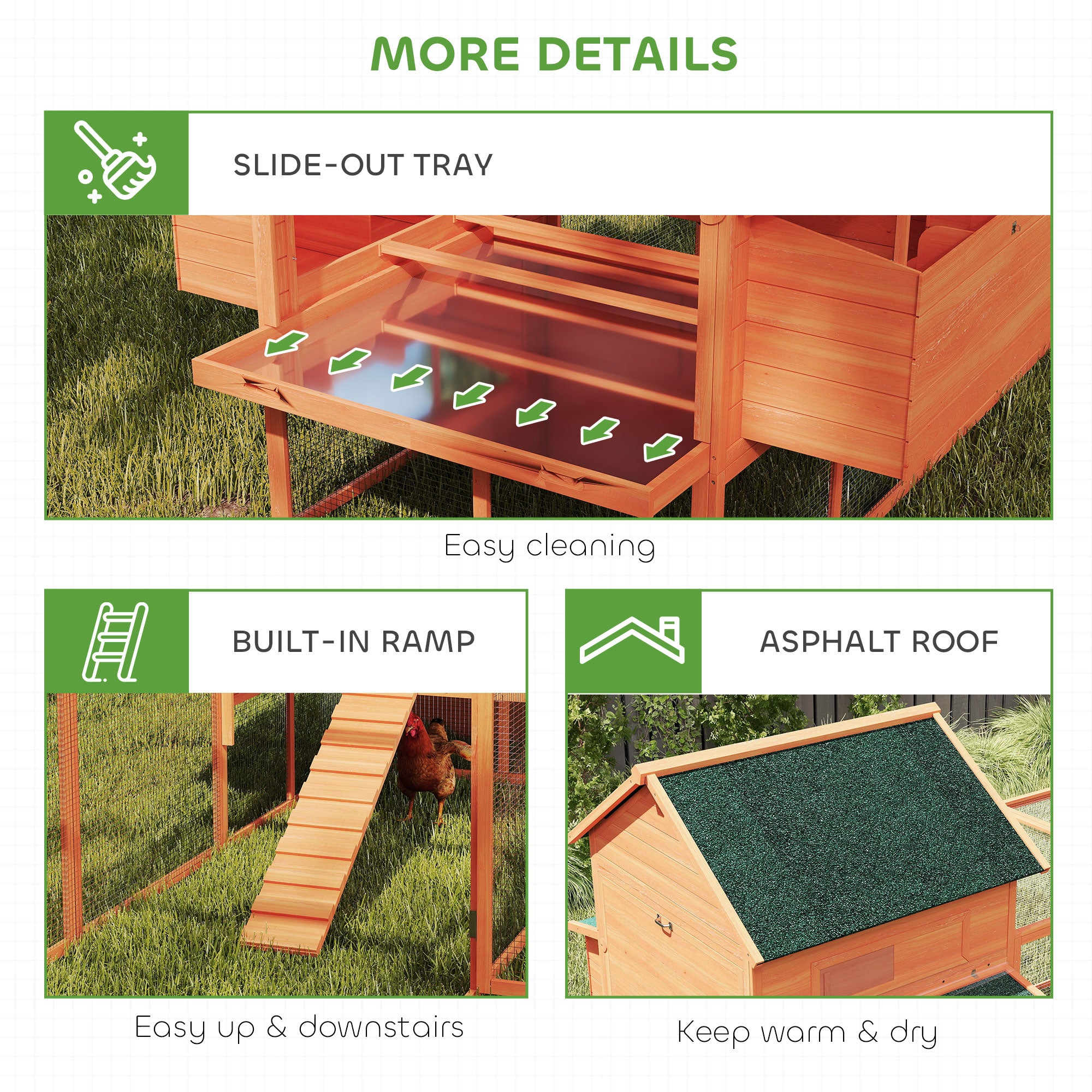 137" Wooden Chicken Coop for 8-10 Chickens, Backyard, Orange - View 5