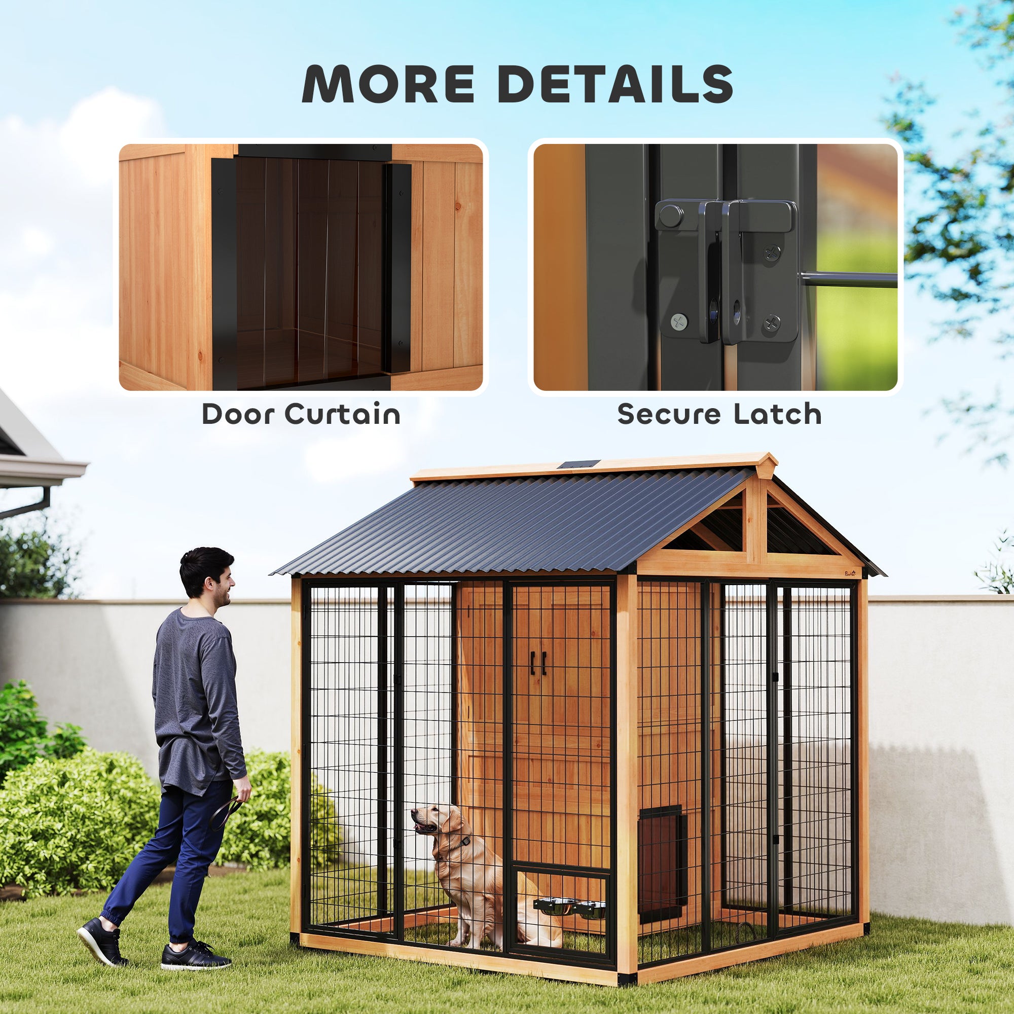 7' x 6' Extra Large Dog House, Wood Outdoor Dog Kennel with Storage Cabinet, Stainless Steel Bowls, - View 8