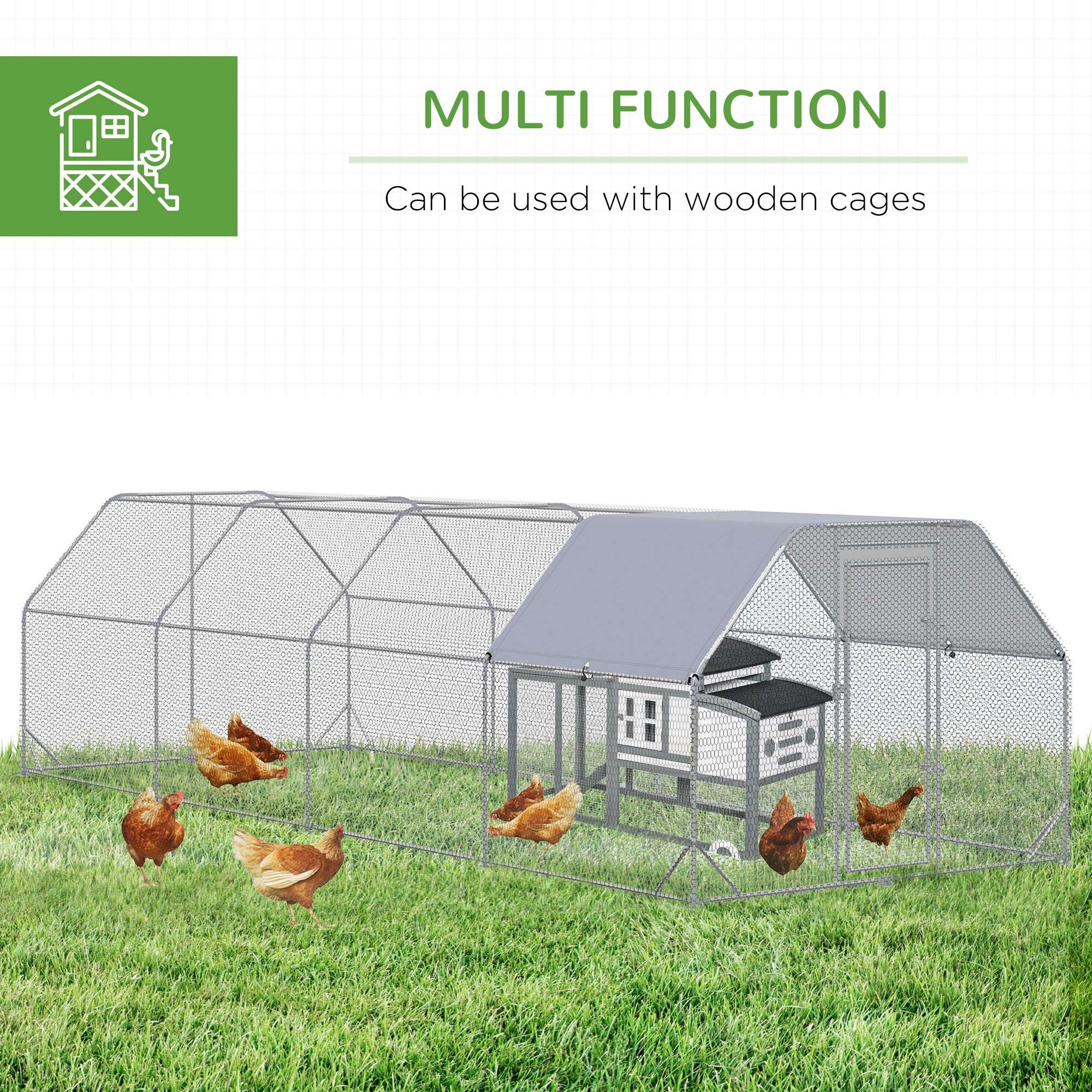 Large Chicken Coop Metal Chicken Run with Waterproof and Anti-UV Cover, Flat Shaped Walk in Fence - View 4