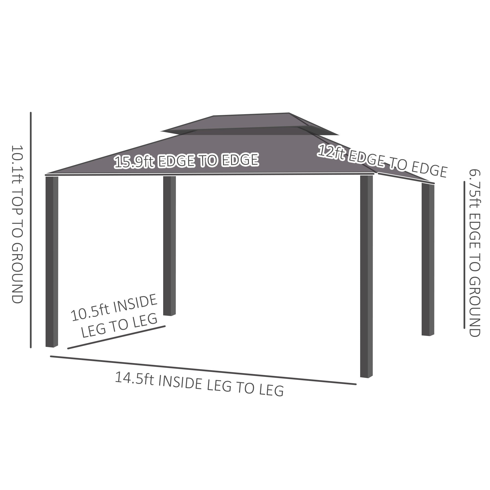 12' x 16' Hardtop Gazebo with Curtains and Netting, Permanent Pavilion Metal Double Roof Gazebo - View 3