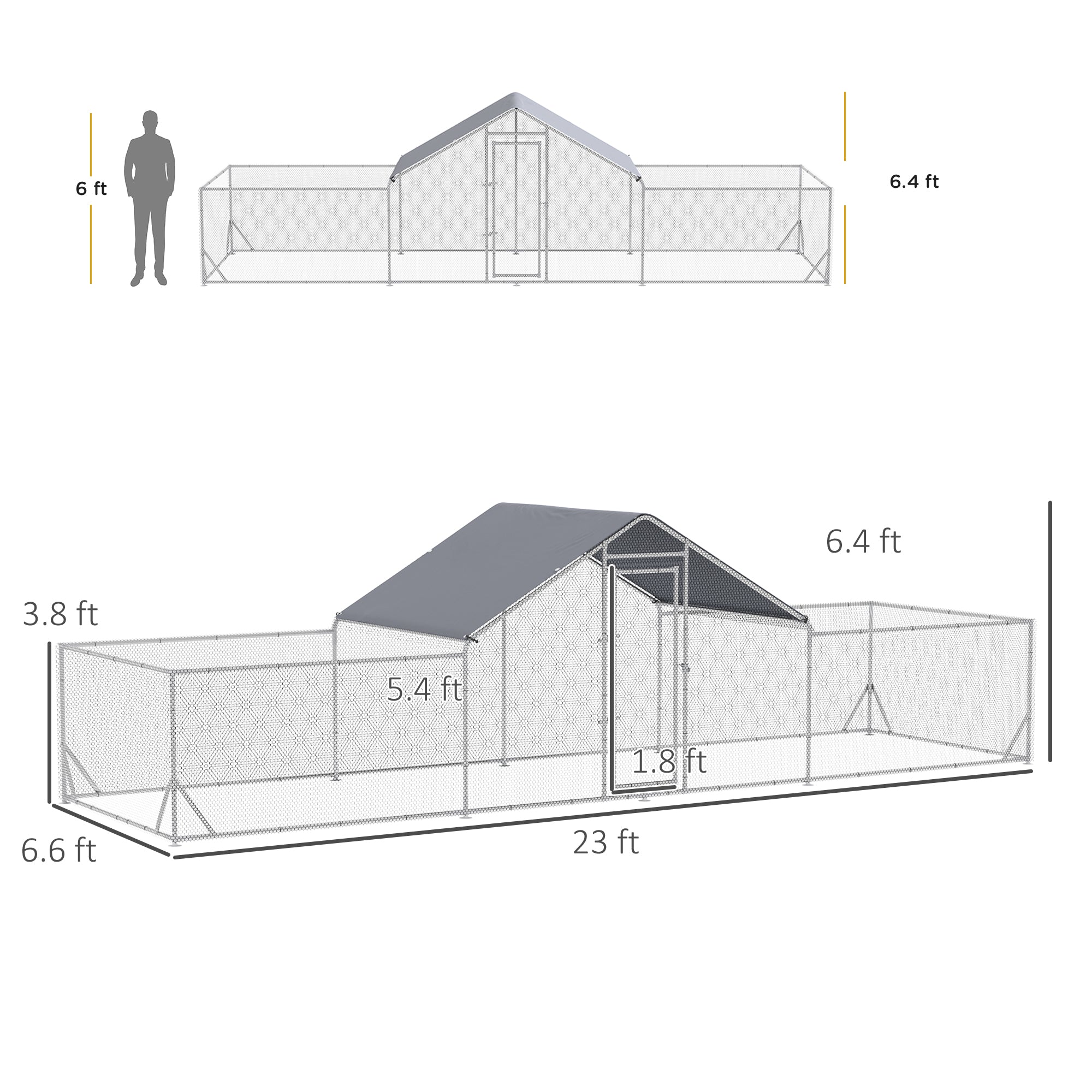 23' x 6.6' Large Chicken Coop with Weather-Resistant Cover for 12-14 Chickens, Silver - View 2