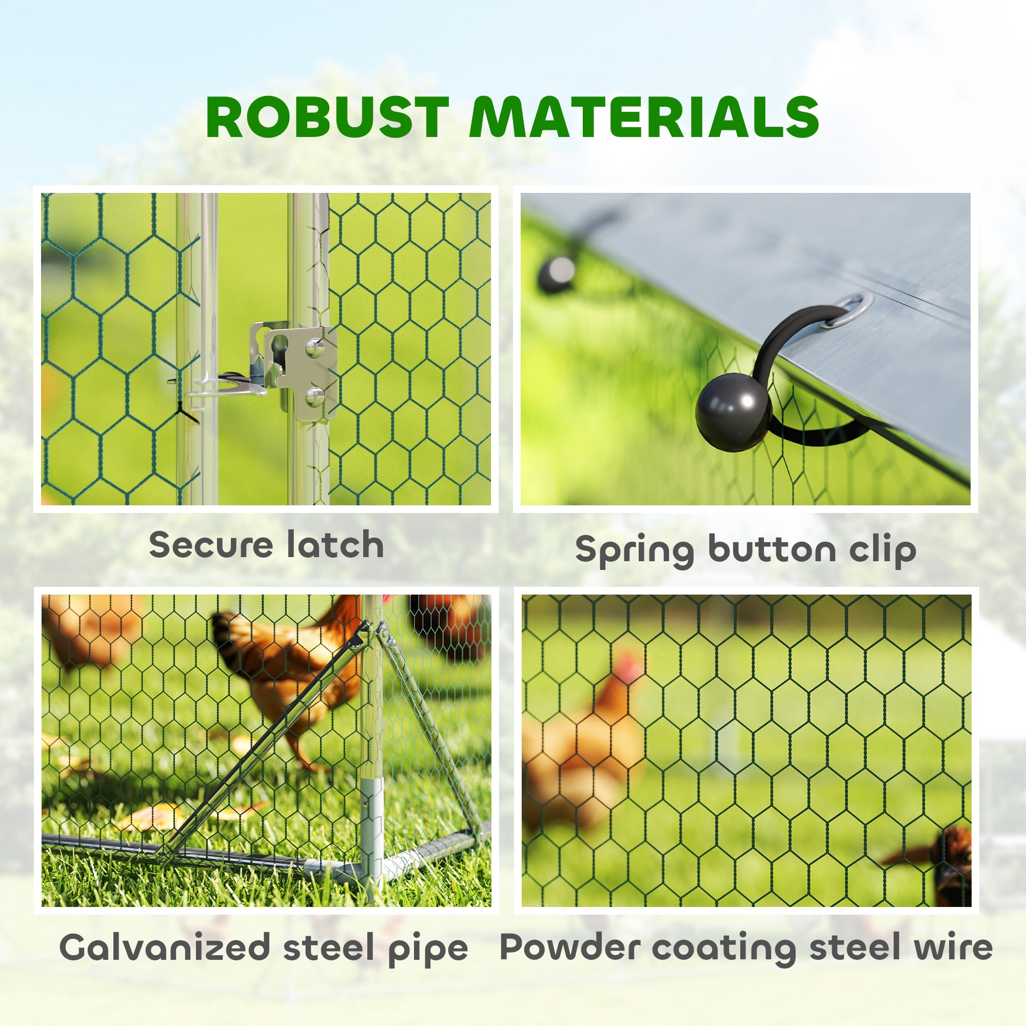 Large Metal Chicken Coop with Waterproof Cover, Roosting Bar, Nesting Box, 9.8' x 19.7' x 6.4' - View 4