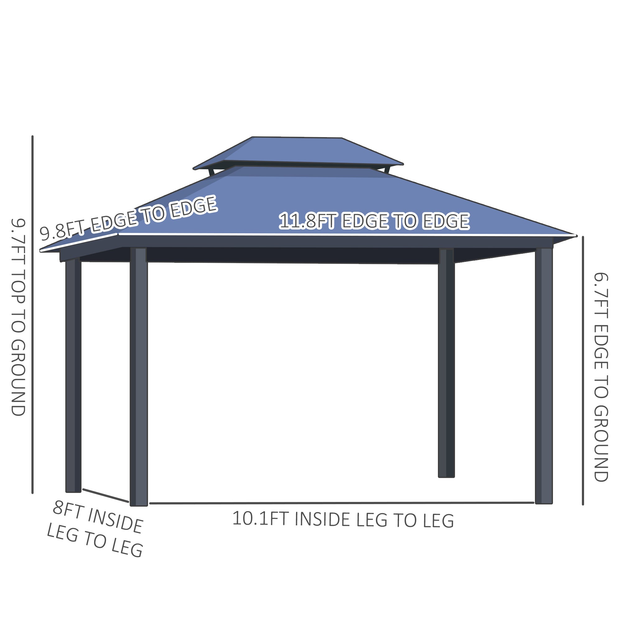 10' x 12' Hardtop Gazebo Canopy with Polycarbonate Roof, Aluminum Frame, Permanent Pavilion Outdoor - View 3