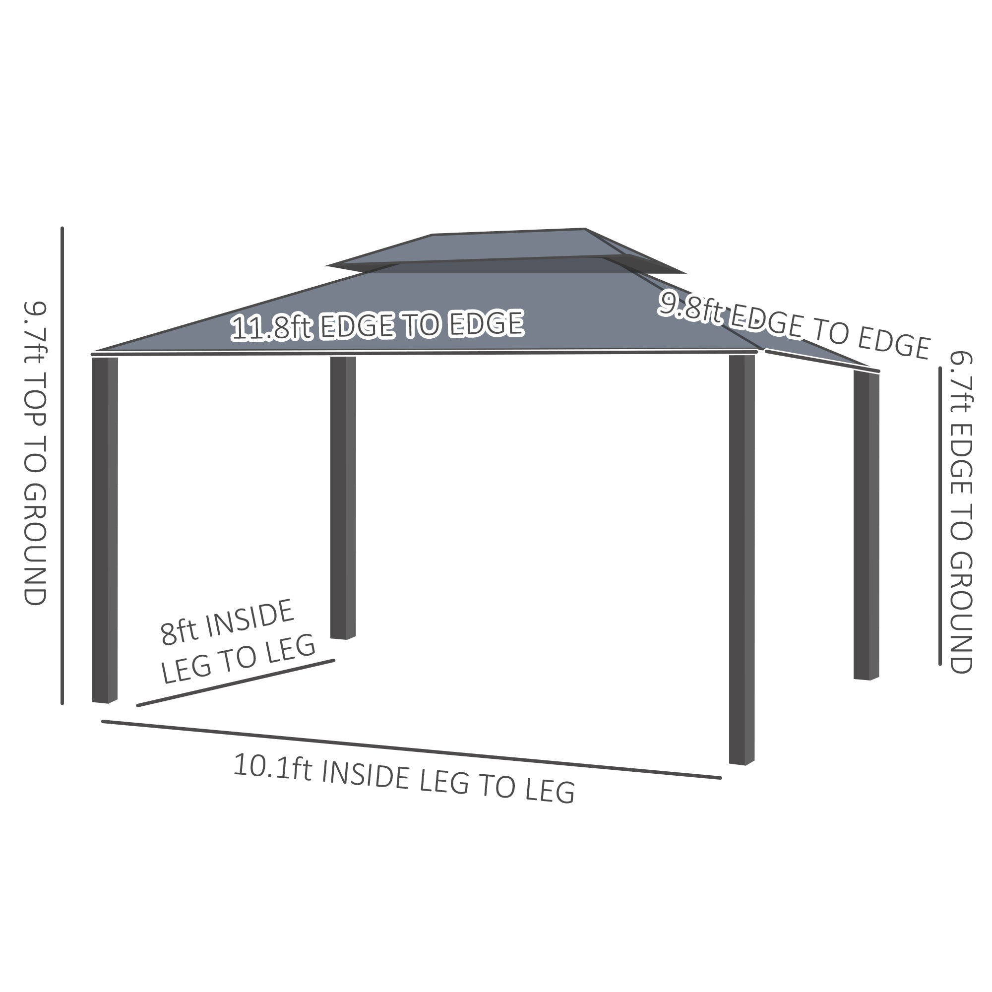 10' x 12' Hardtop Gazebo Canopy with Polycarbonate Roof, Aluminum Frame, Permanent Pavilion Outdoor - View 3