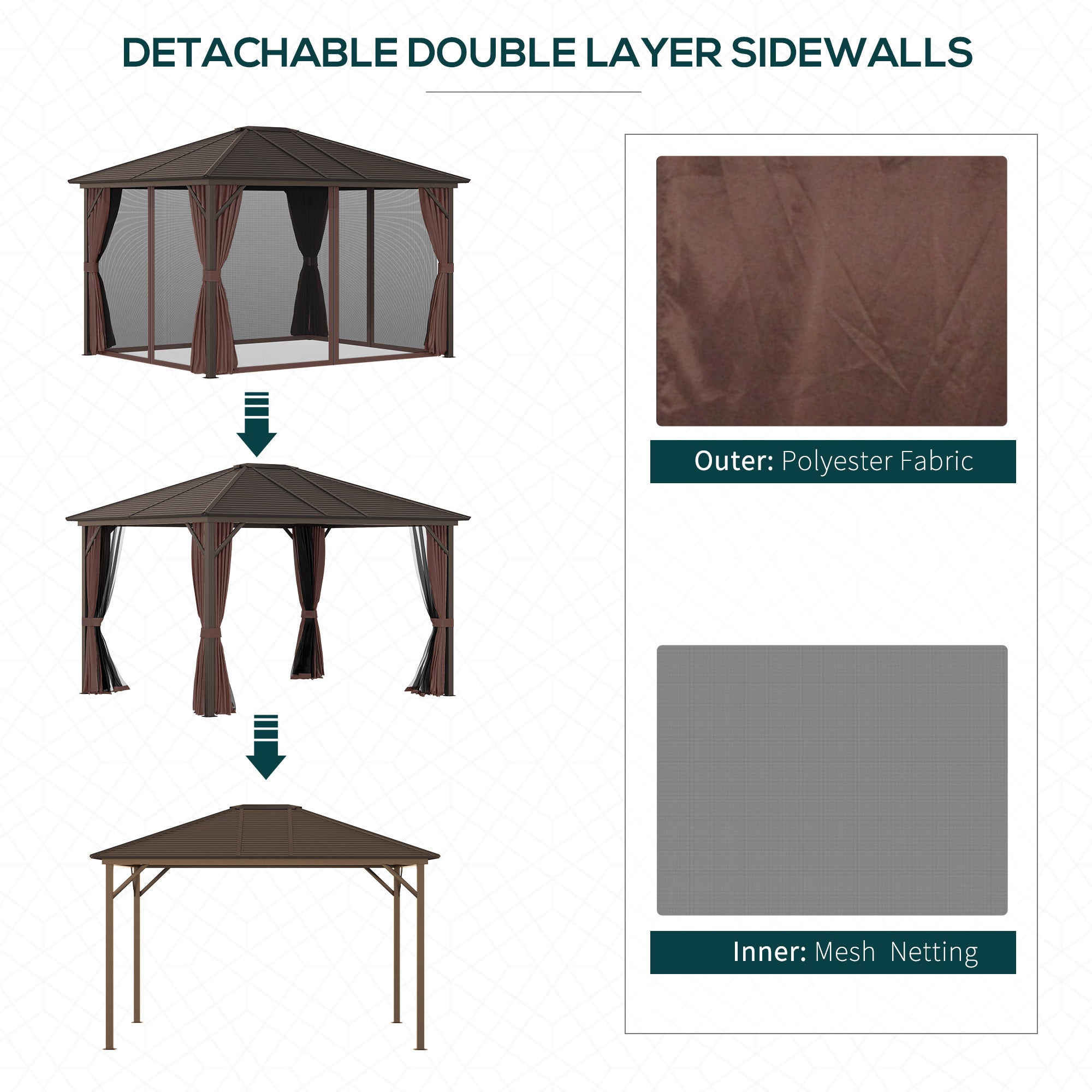 10' x 12' Hardtop Gazebo with Curtains and Netting, Permanent Pavilion Metal Single Roof Gazebo - View 5