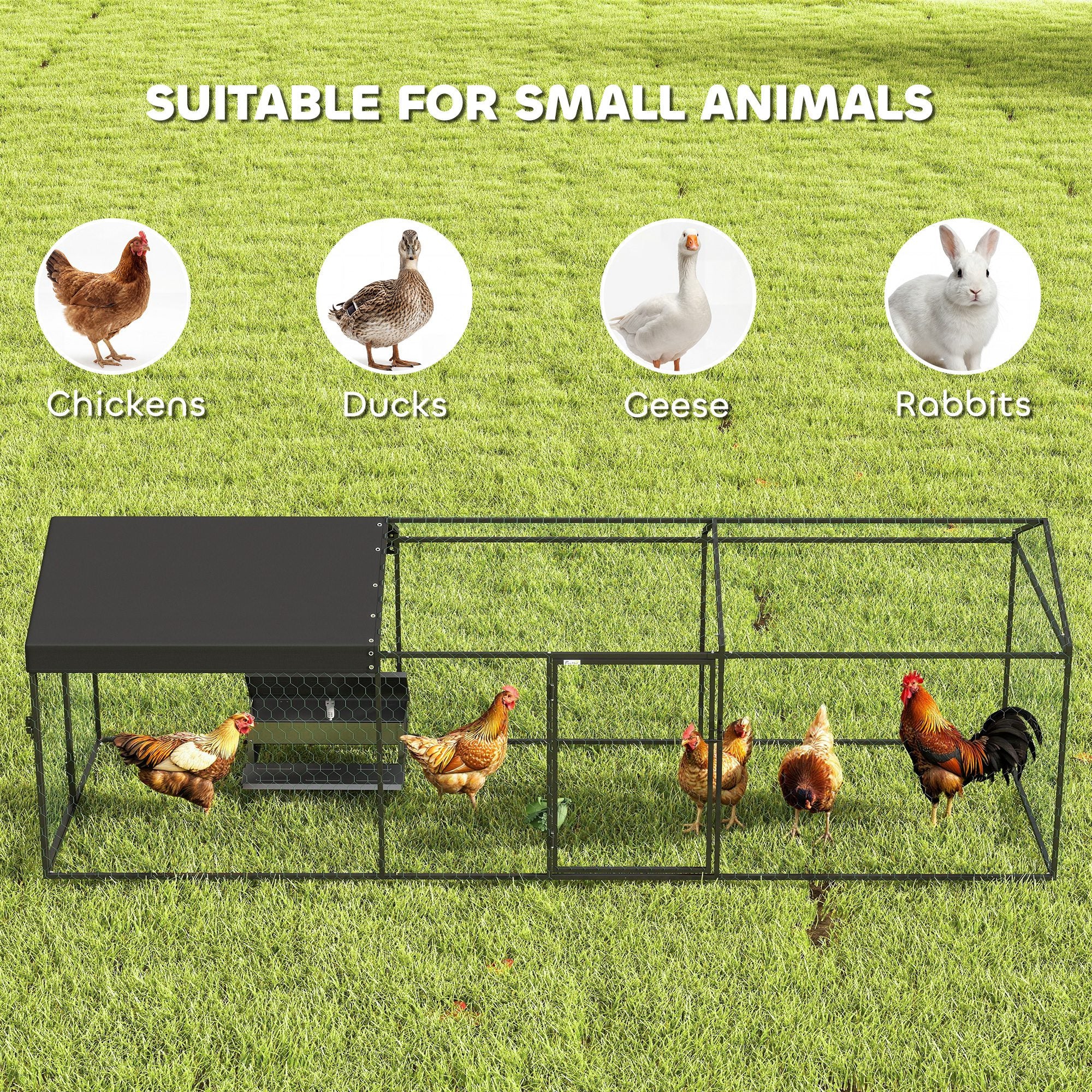 Large Metal Chicken Coop, Chicken Run with Waterproof & Anti-UV Cover for 3-5 Poultry, Outdoor - View 8