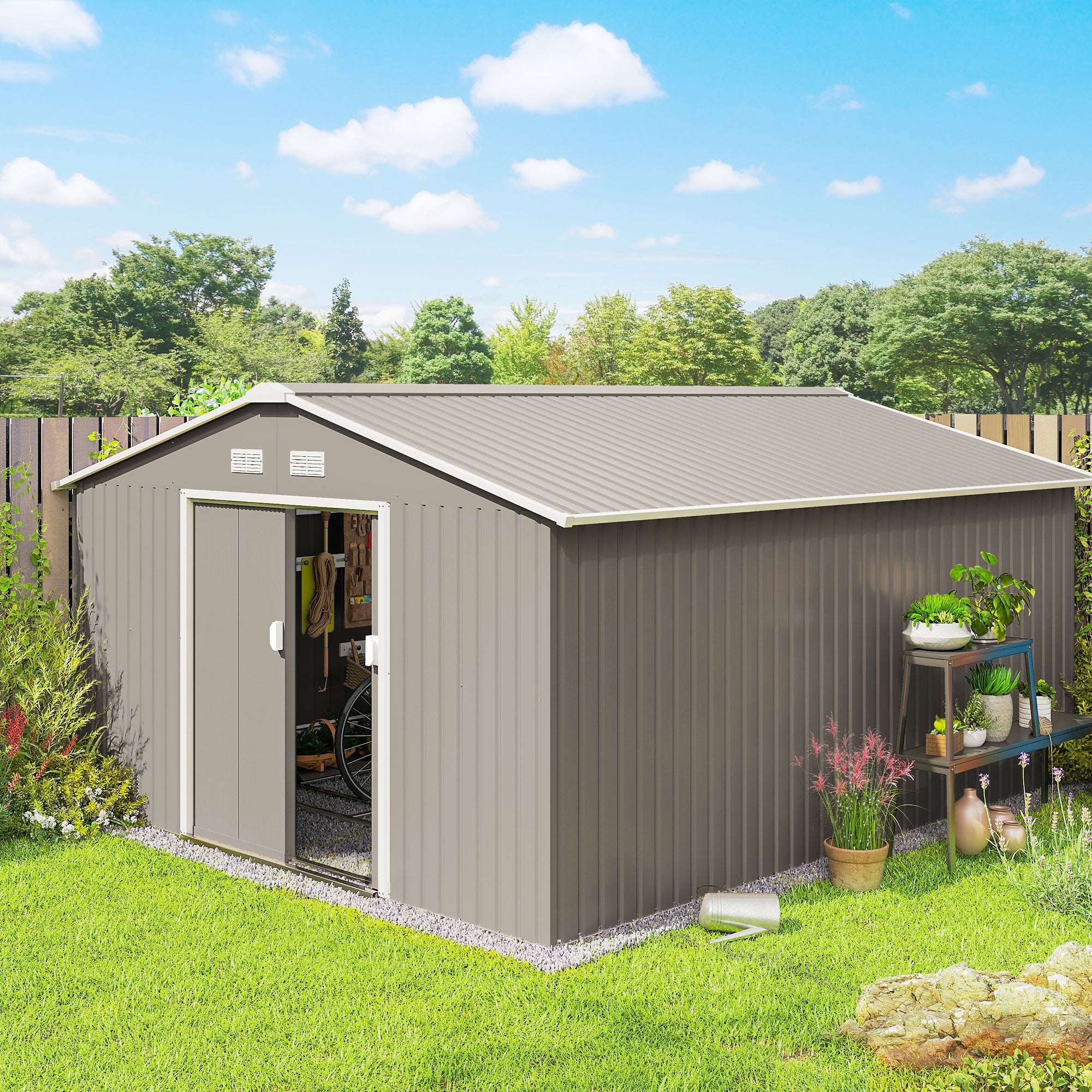 Garden Metal Shed, Storage Shed Utility Storage with Double Locking Doors for Bike, Yard Tools, - View 2
