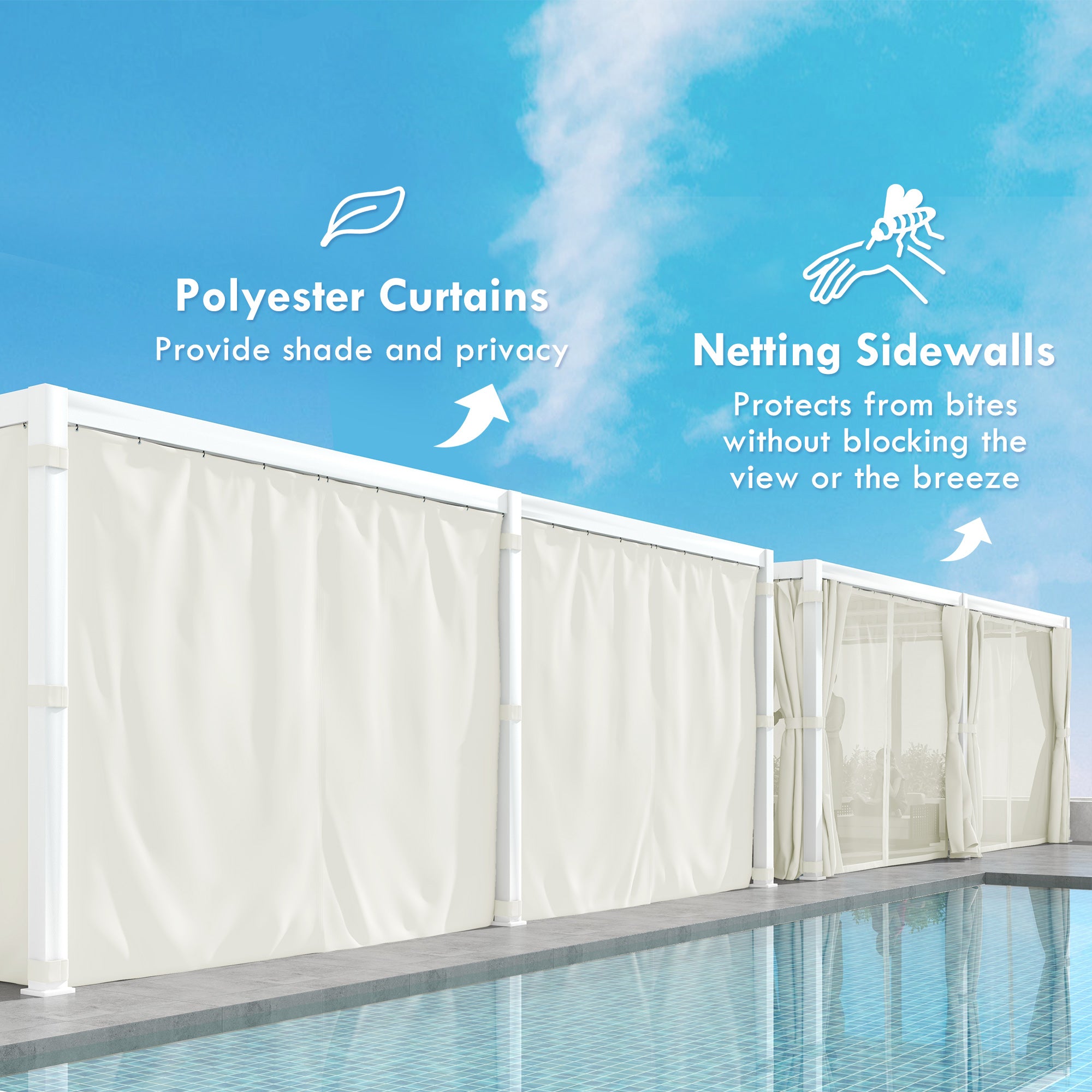 12' x 19' Aluminum Pergola with Adjustable Louvered, Outdoor Pergola with Curtains and Netting, - View 5