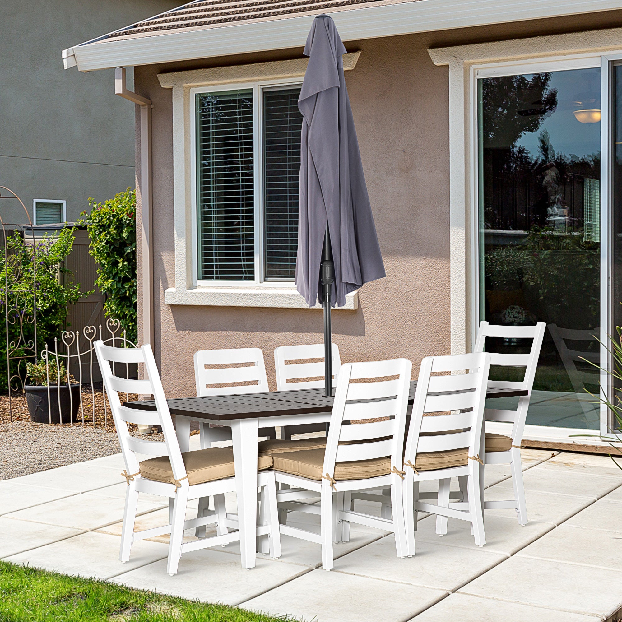 Patio Dining Set for 6, Outdoor Furniture Set with a Table & Chairs, Cushions, Umbrella Hole for - View 2