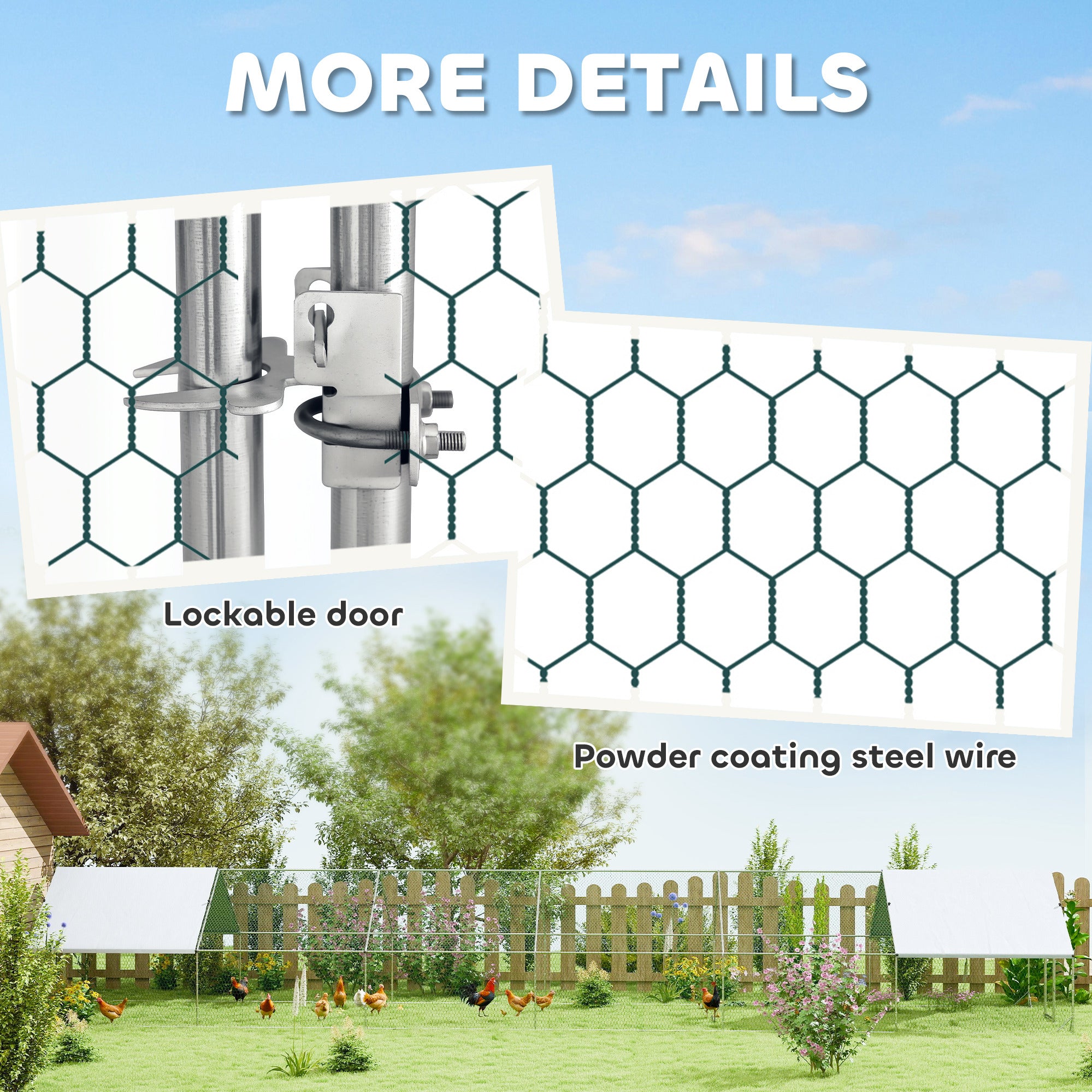 Large Chicken Coop with Waterproof and Anti-UV Cover, Spire Shaped for Outdoor and Yard Farm Use, - View 5