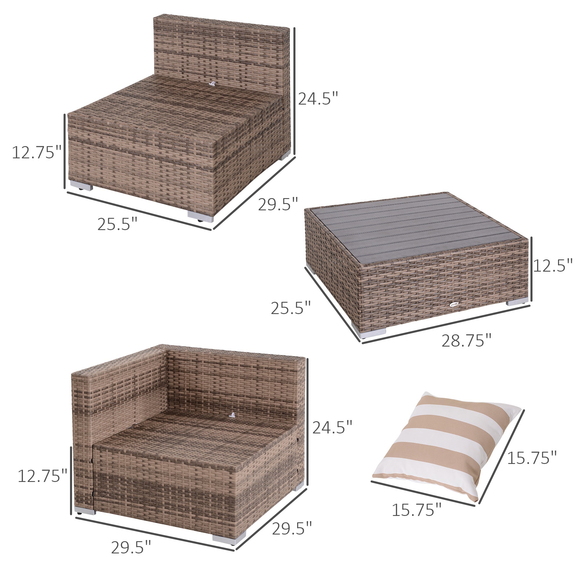 Modern Rattan Patio Furniture Set, 7-Piece Outdoor Wicker Sofa Set with Cushions for Home & Family - View 3