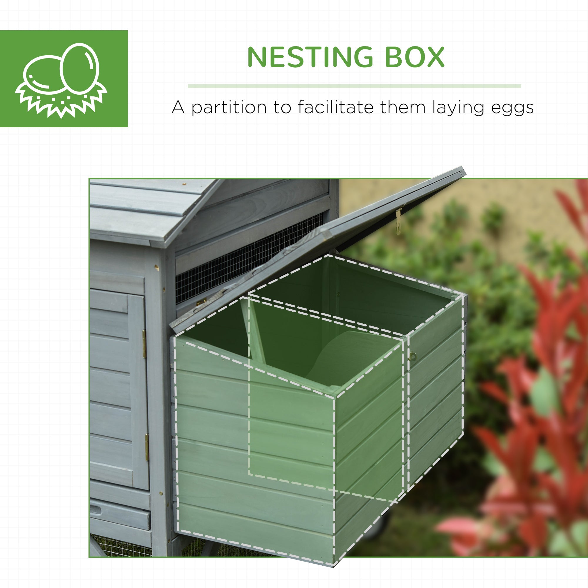 96.5" Chicken Coop Wooden Hen House Poultry Cage Pen Portable with Wheels and Nesting Box, Chicken - View 5