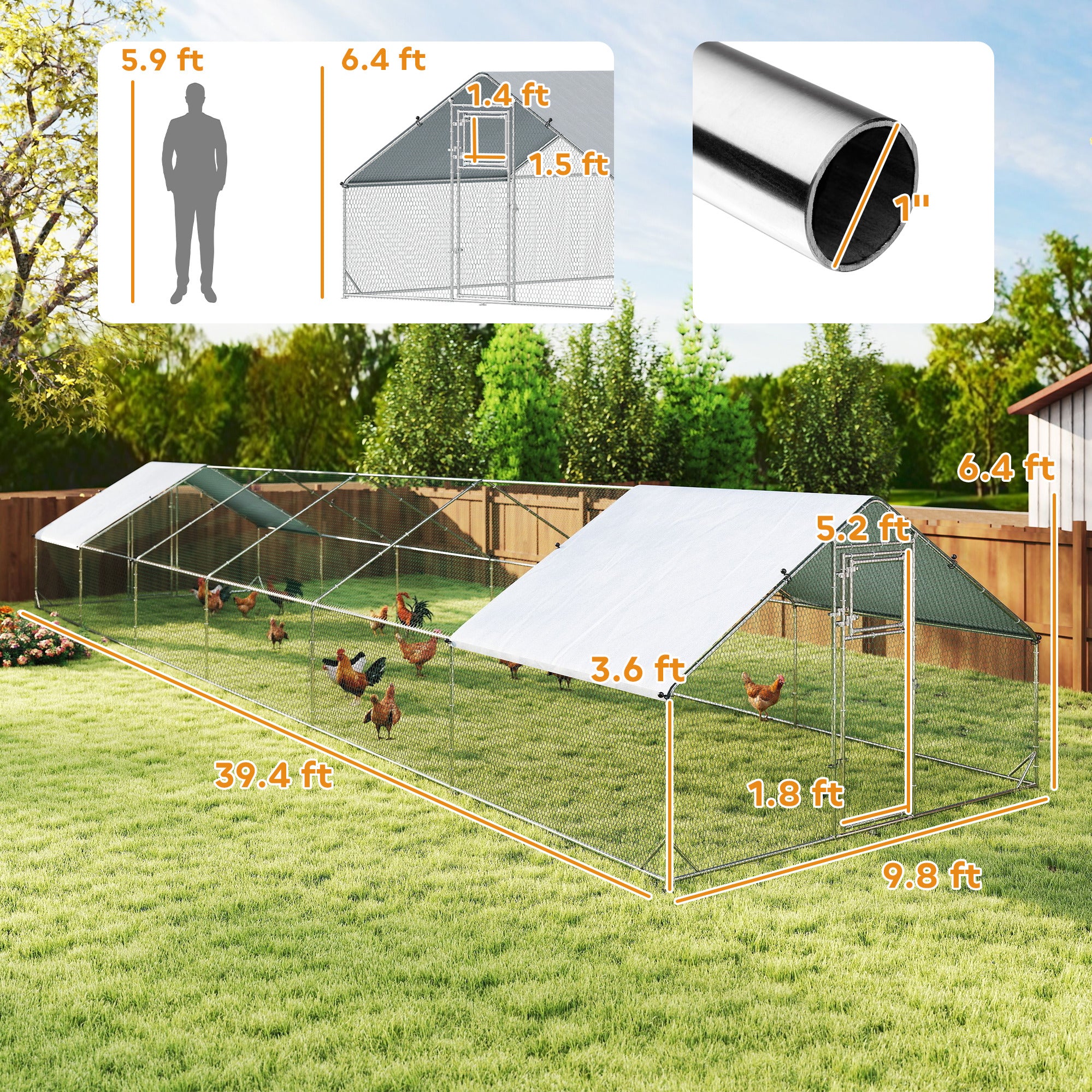Large Chicken Coop with Waterproof and Anti-UV Cover, Spire Shaped for Outdoor and Yard Farm Use, - View 2