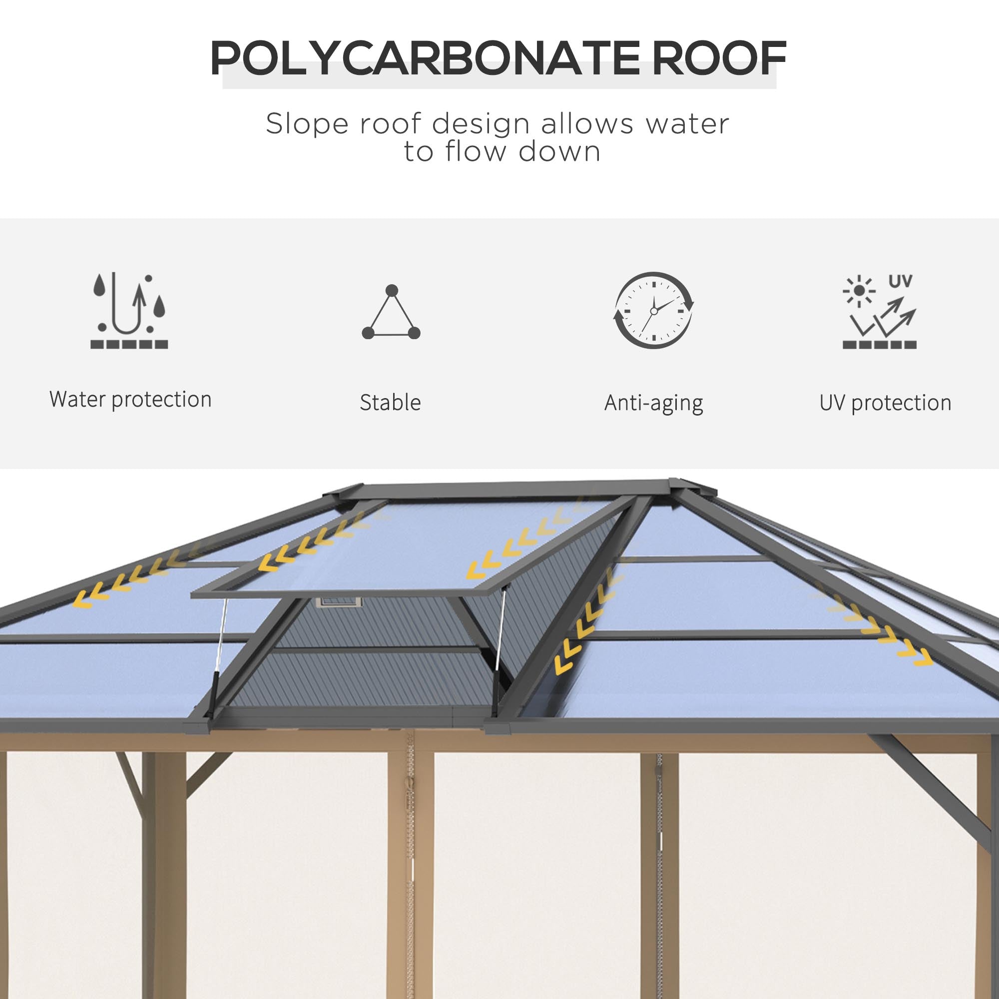 10' x 12' Hardtop Gazebo Canopy with Polycarbonate Roof, Aluminum Frame, Permanent Pavilion Outdoor - View 6