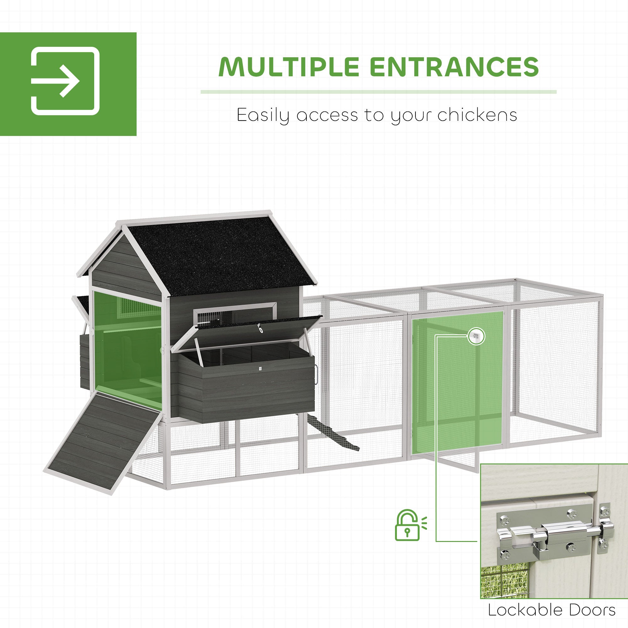 137" Wooden Chicken Coop for 8-10 Chickens, Backyard, Dark Gray - View 3